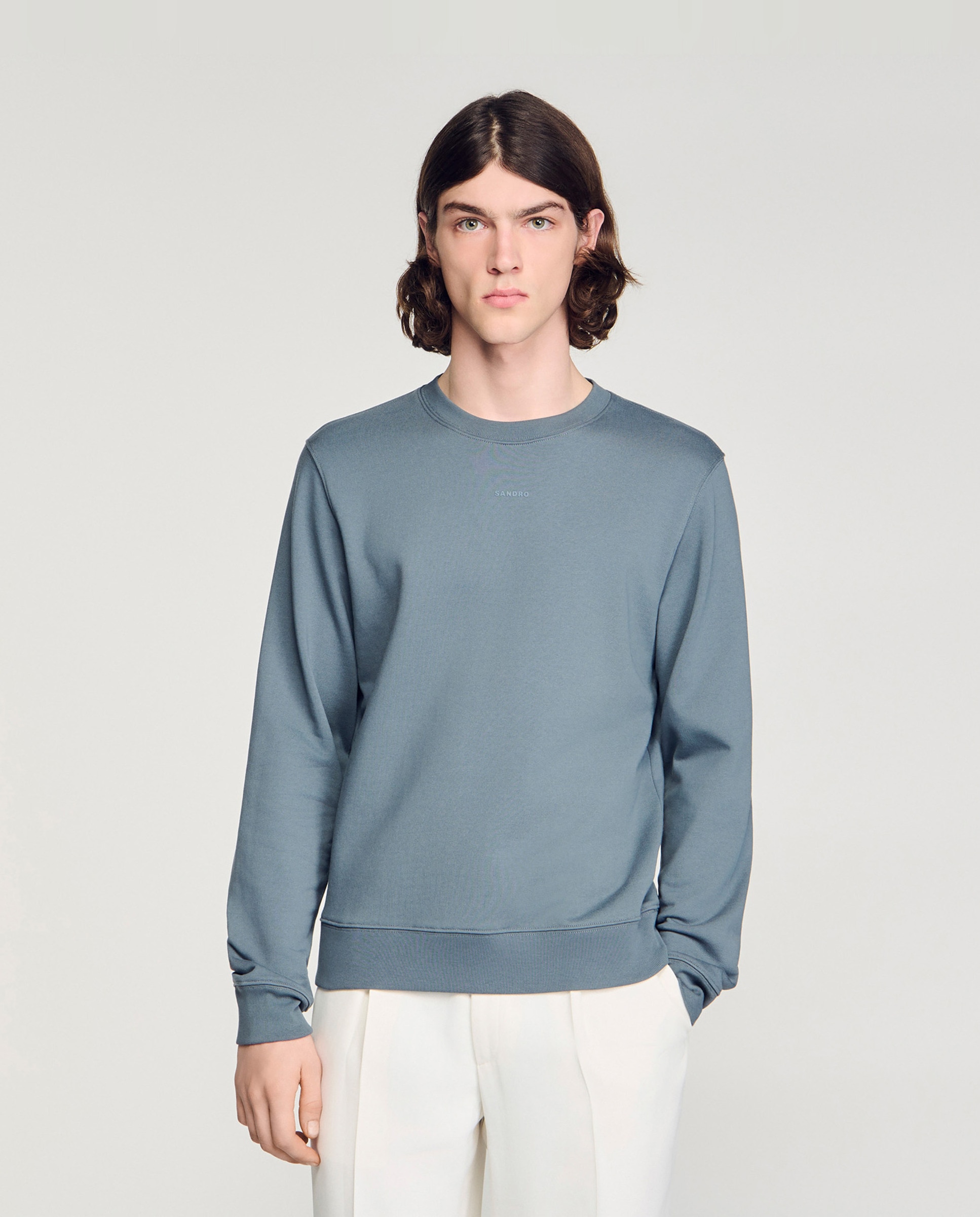 Imagen 0 de Sudadera de hombre clásico cuello redondo con logotipo en relieve Azul marino