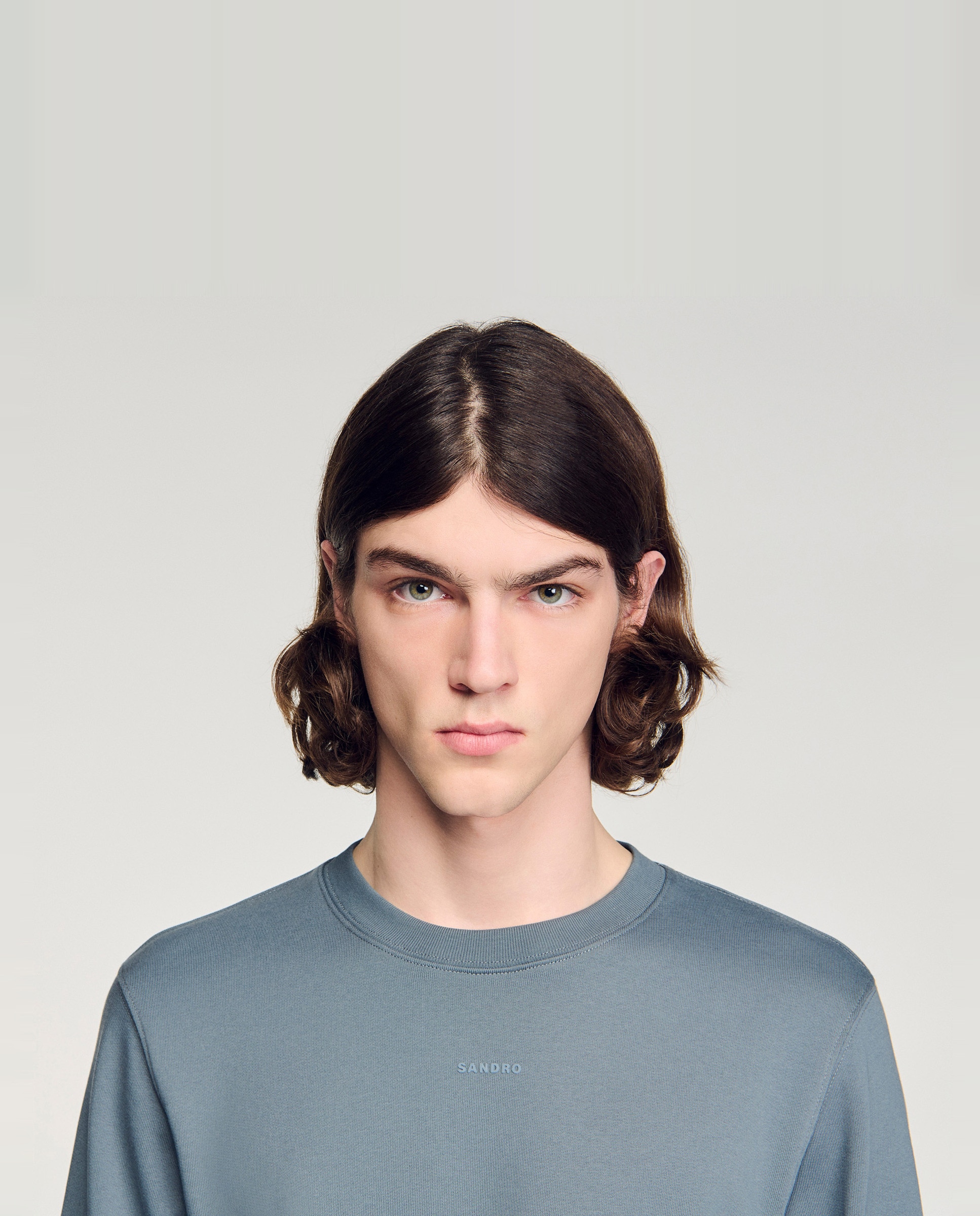 Sudadera de hombre clásico cuello redondo con logotipo en relieve - Sandro - Gris / Azul Gris / Azul-5