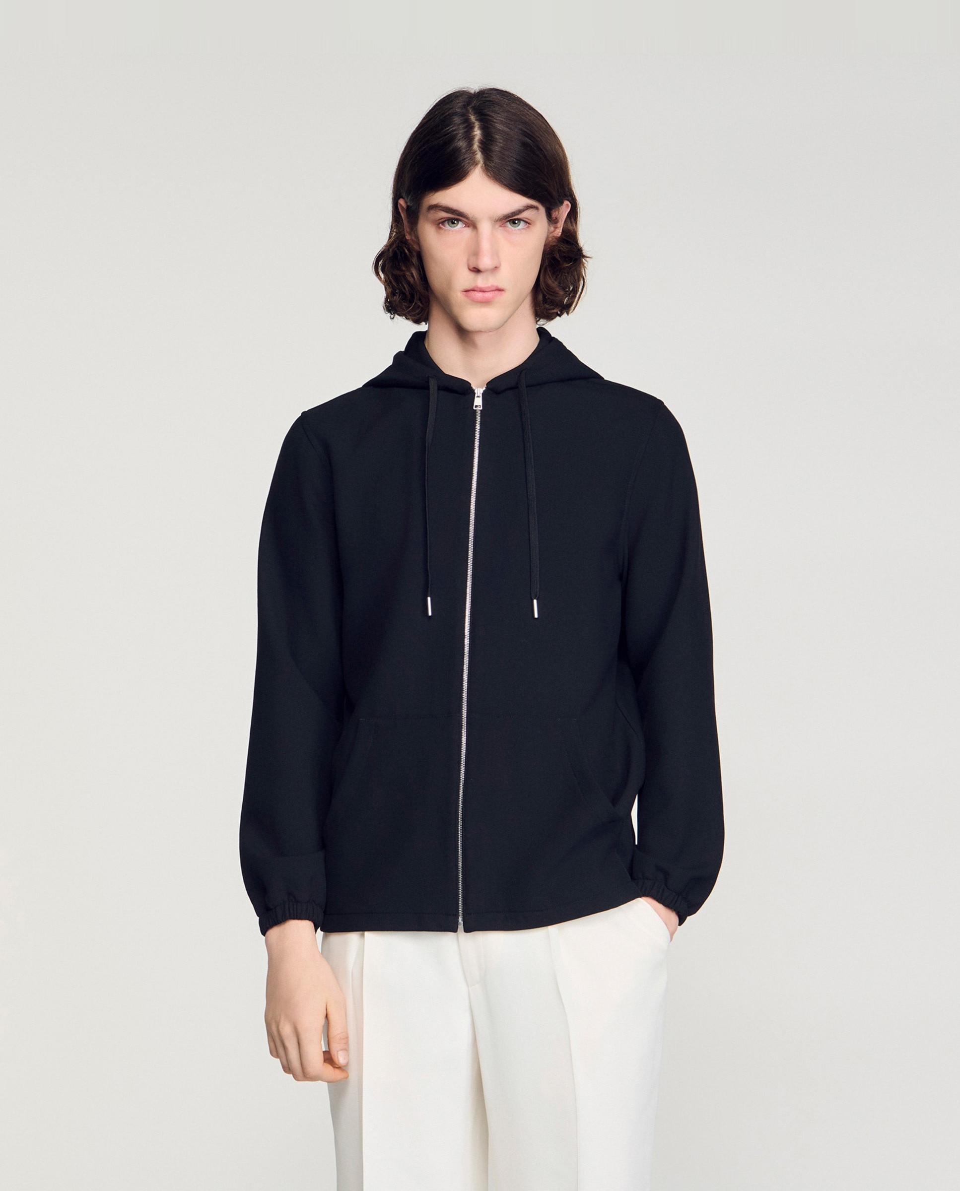 Sudadera stretch de hombre con capucha y cremallera - Sandro - Negro Negro-1