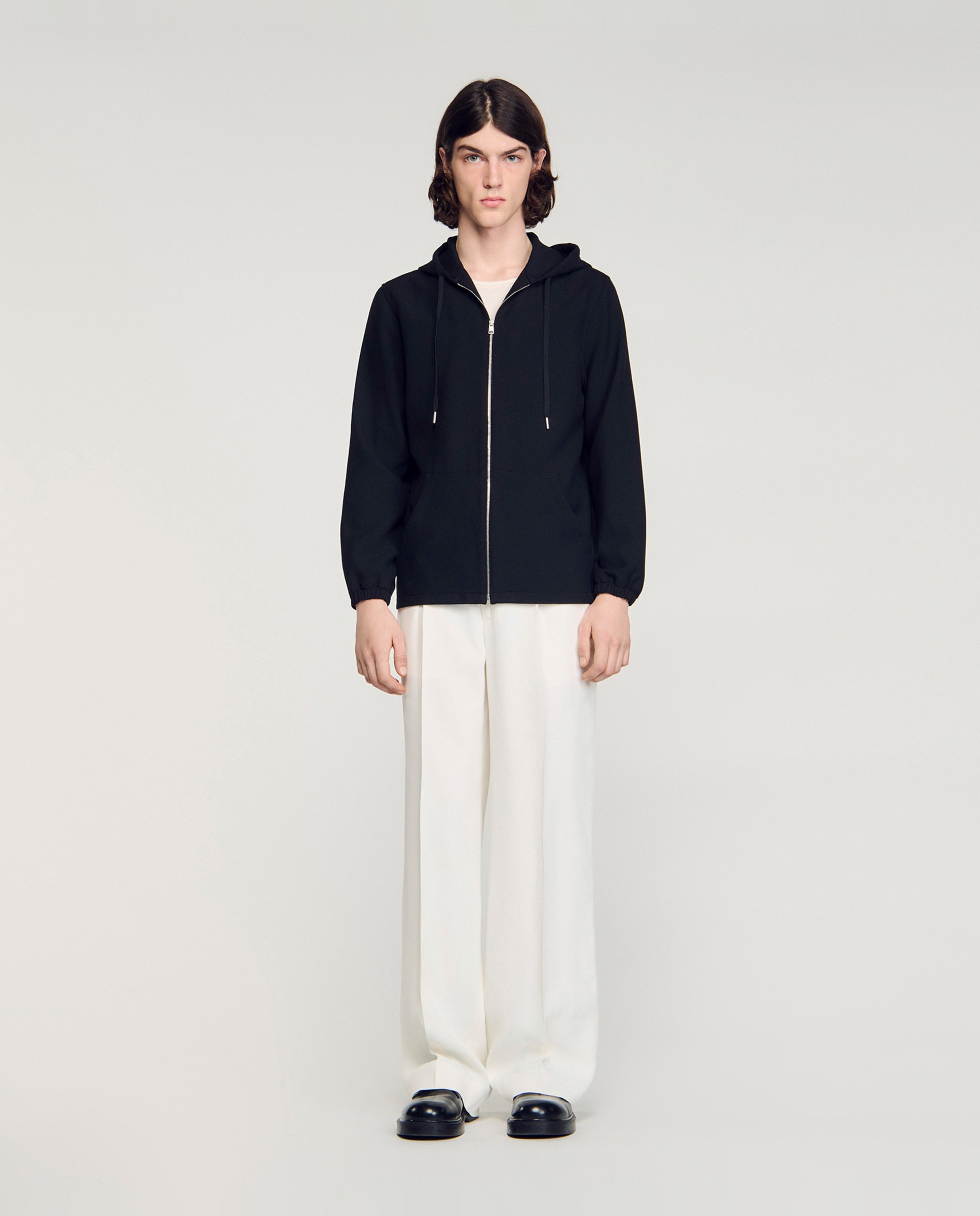 Sudadera stretch de hombre con capucha y cremallera - Sandro - Negro Negro-3