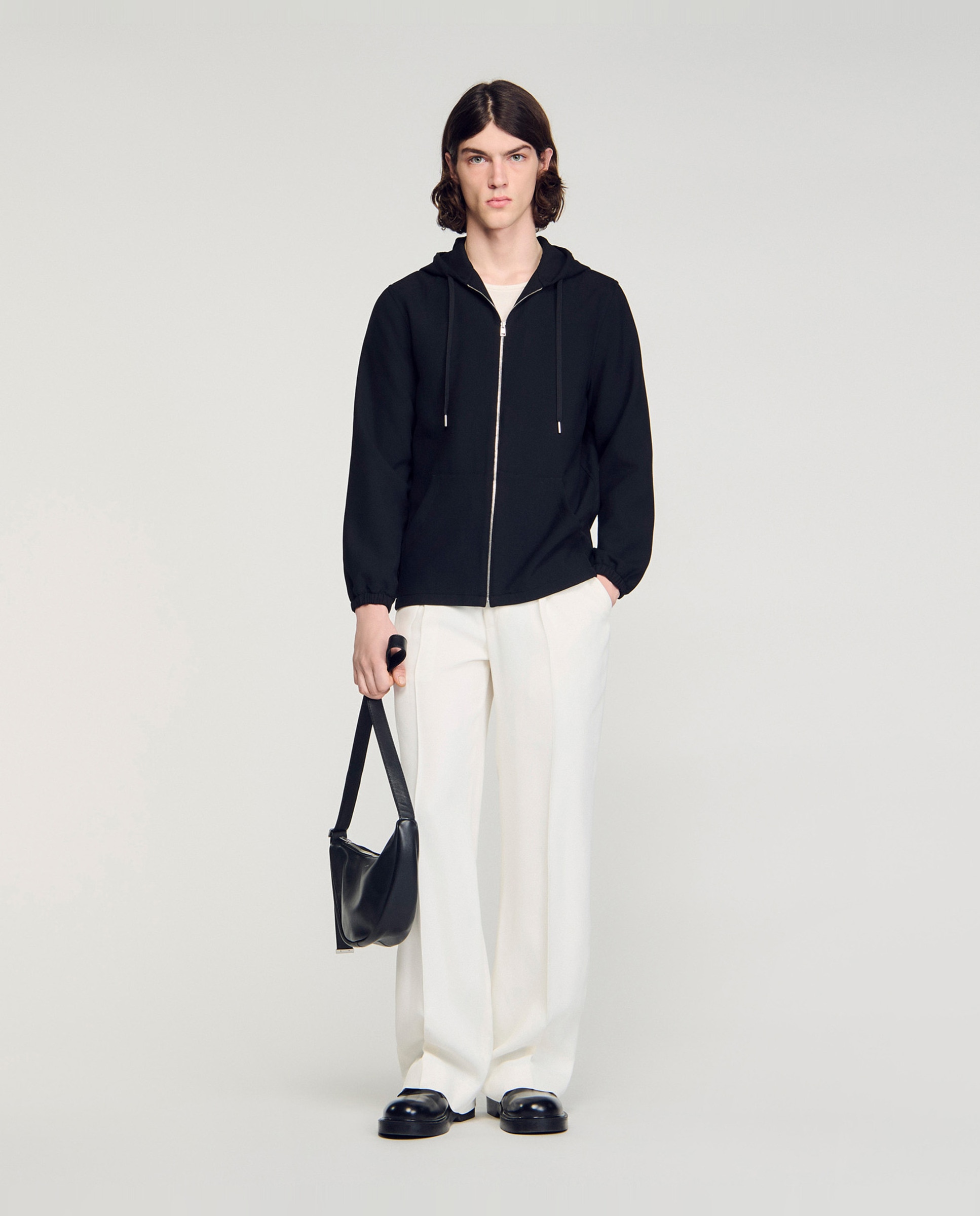 Sudadera stretch de hombre con capucha y cremallera - Sandro - Negro Negro-4