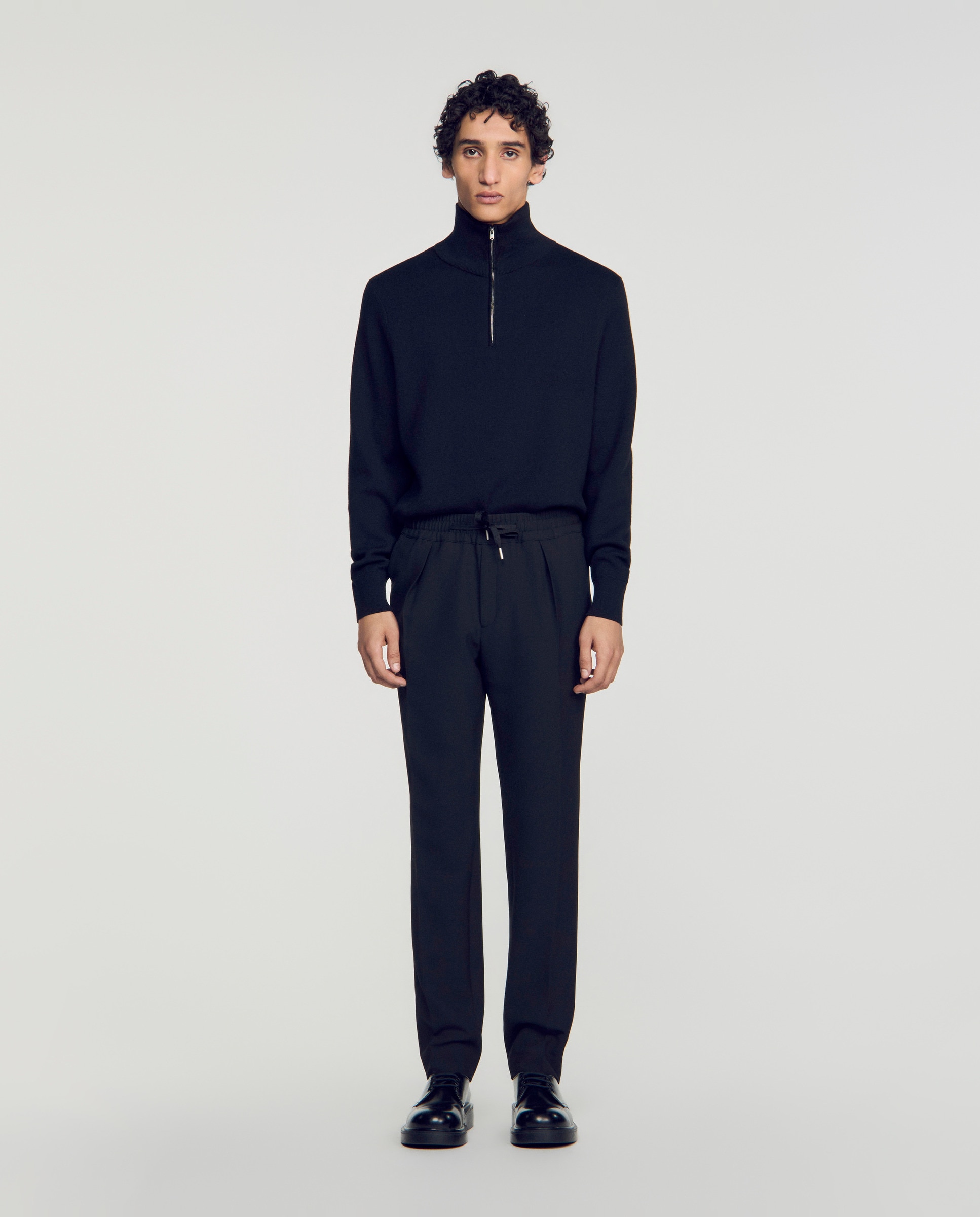 Pantalón jogger de hombre recto con cintura elástica y cordón de ajuste - Sandro - Negro Negro-1