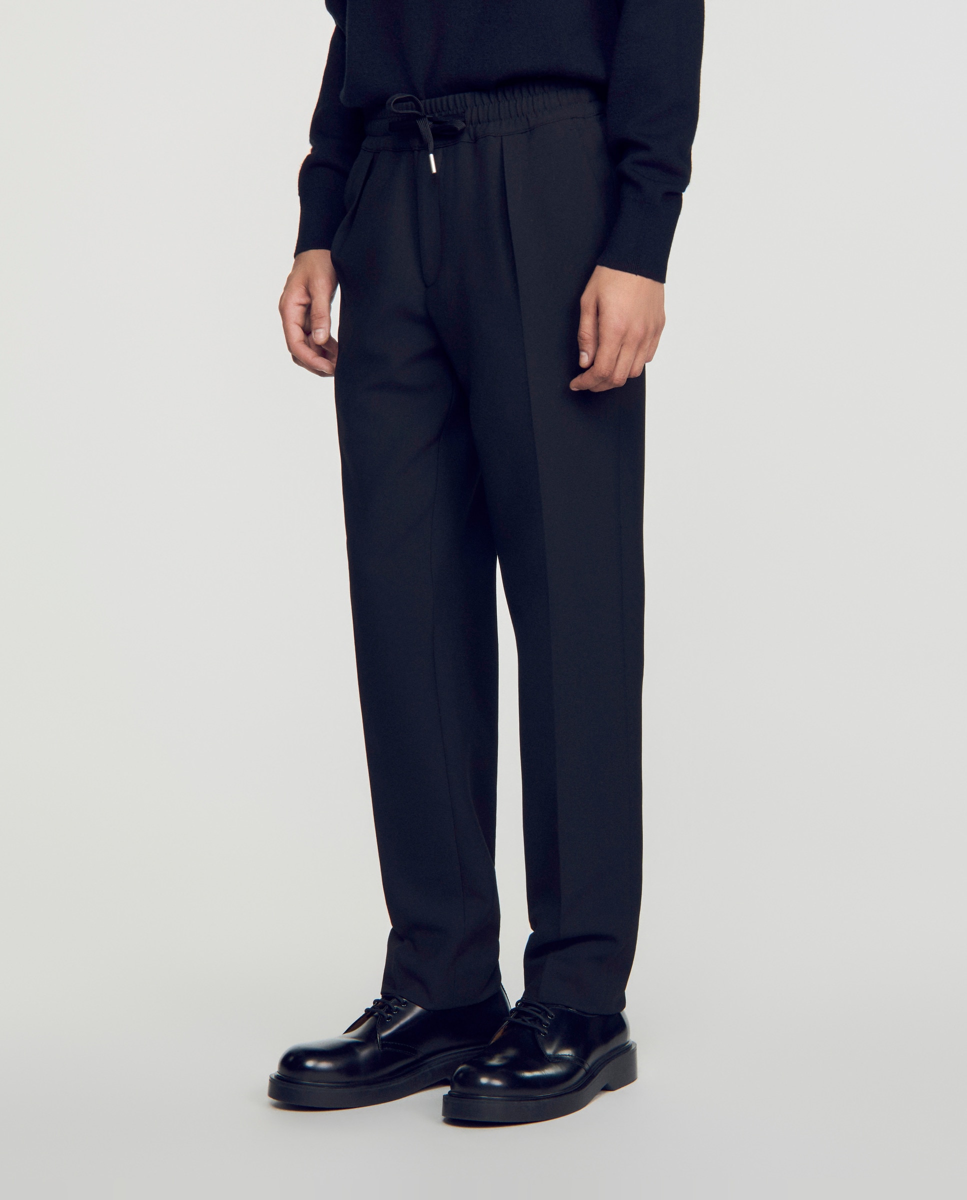 Pantalón jogger de hombre recto con cintura elástica y cordón de ajuste - Sandro - Negro Negro-2