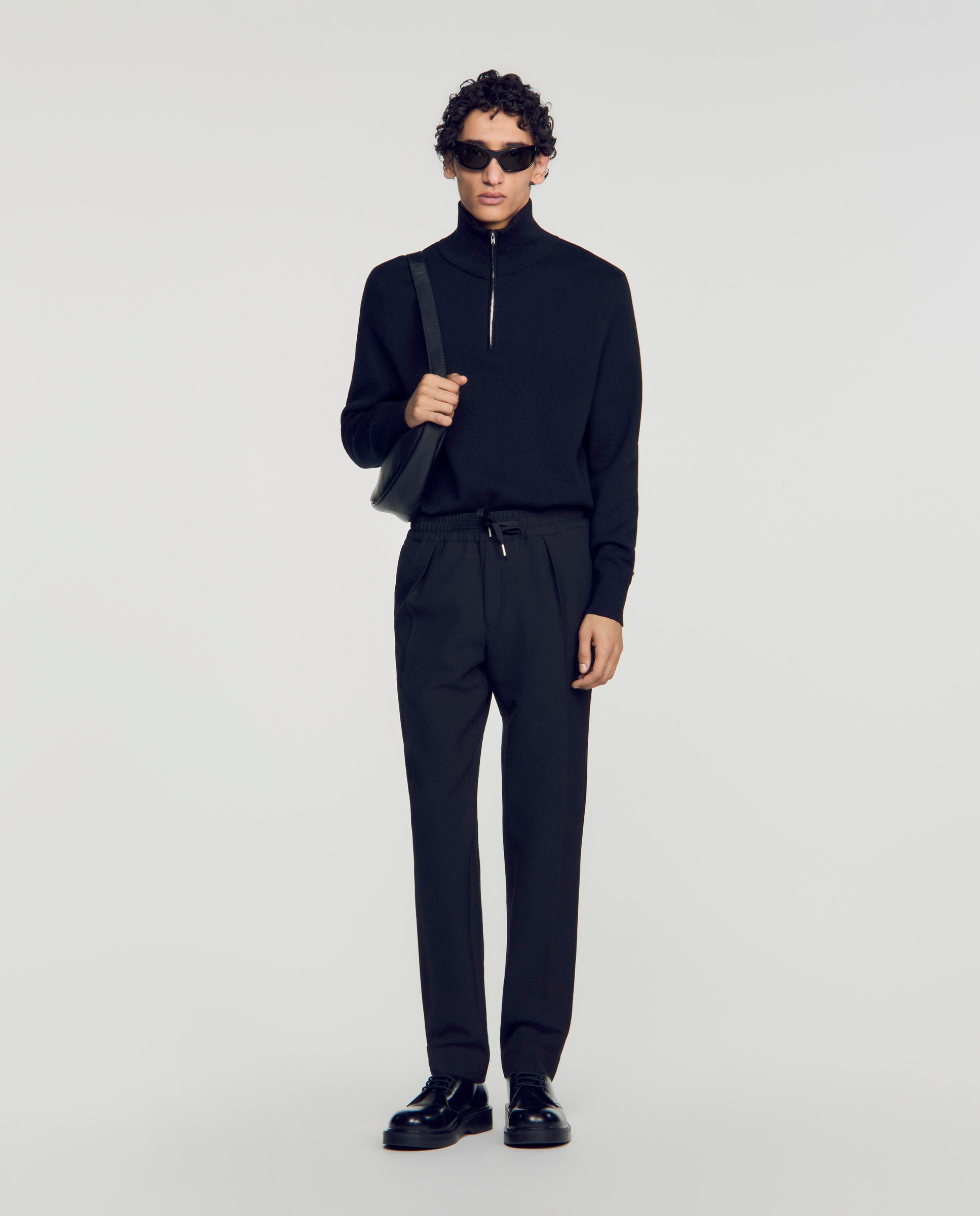 Pantalón jogger de hombre recto con cintura elástica y cordón de ajuste - Sandro - Negro Negro-4