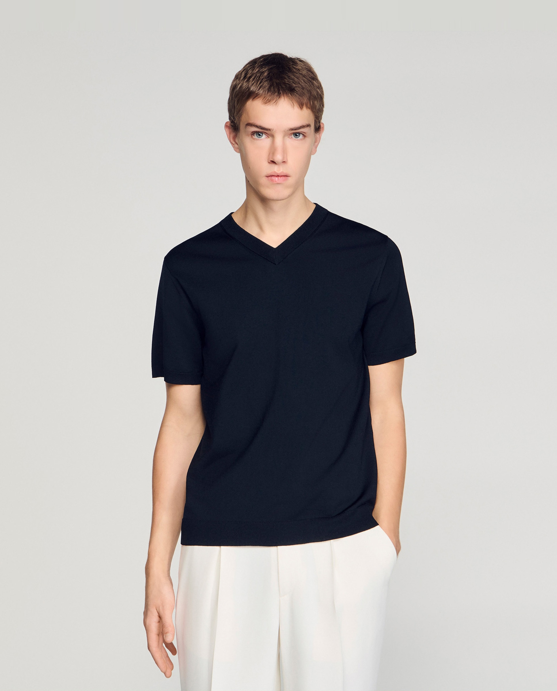 Polo de hombre de manga corta con cuello de pico y botones - Sandro - Negro Negro-1