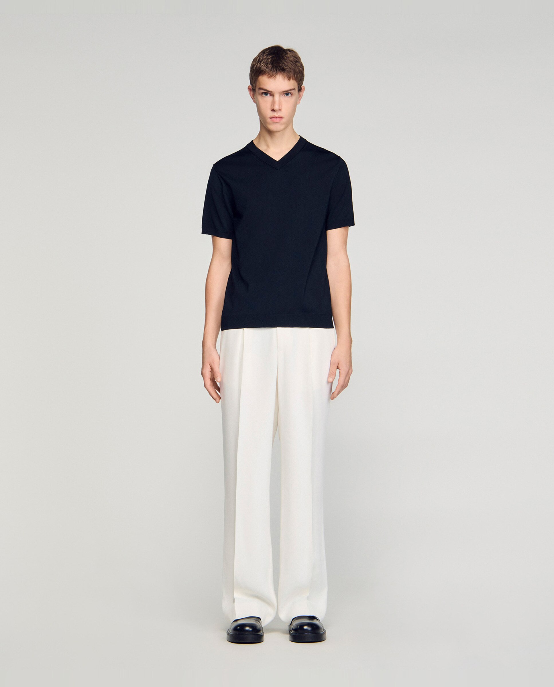 Polo de hombre de manga corta con cuello de pico y botones - Sandro - Negro Negro-3