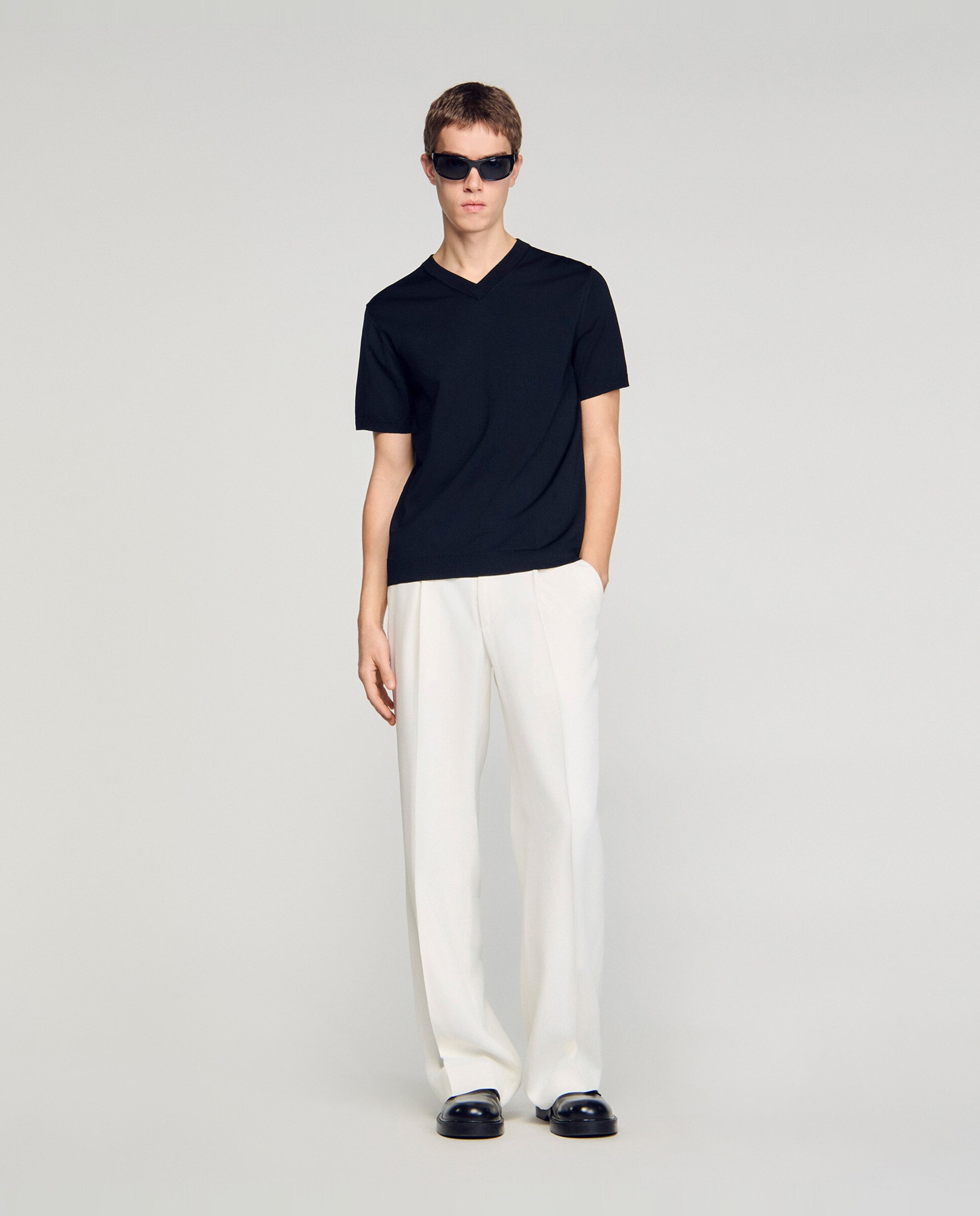Polo de hombre de manga corta con cuello de pico y botones - Sandro - Negro Negro-5