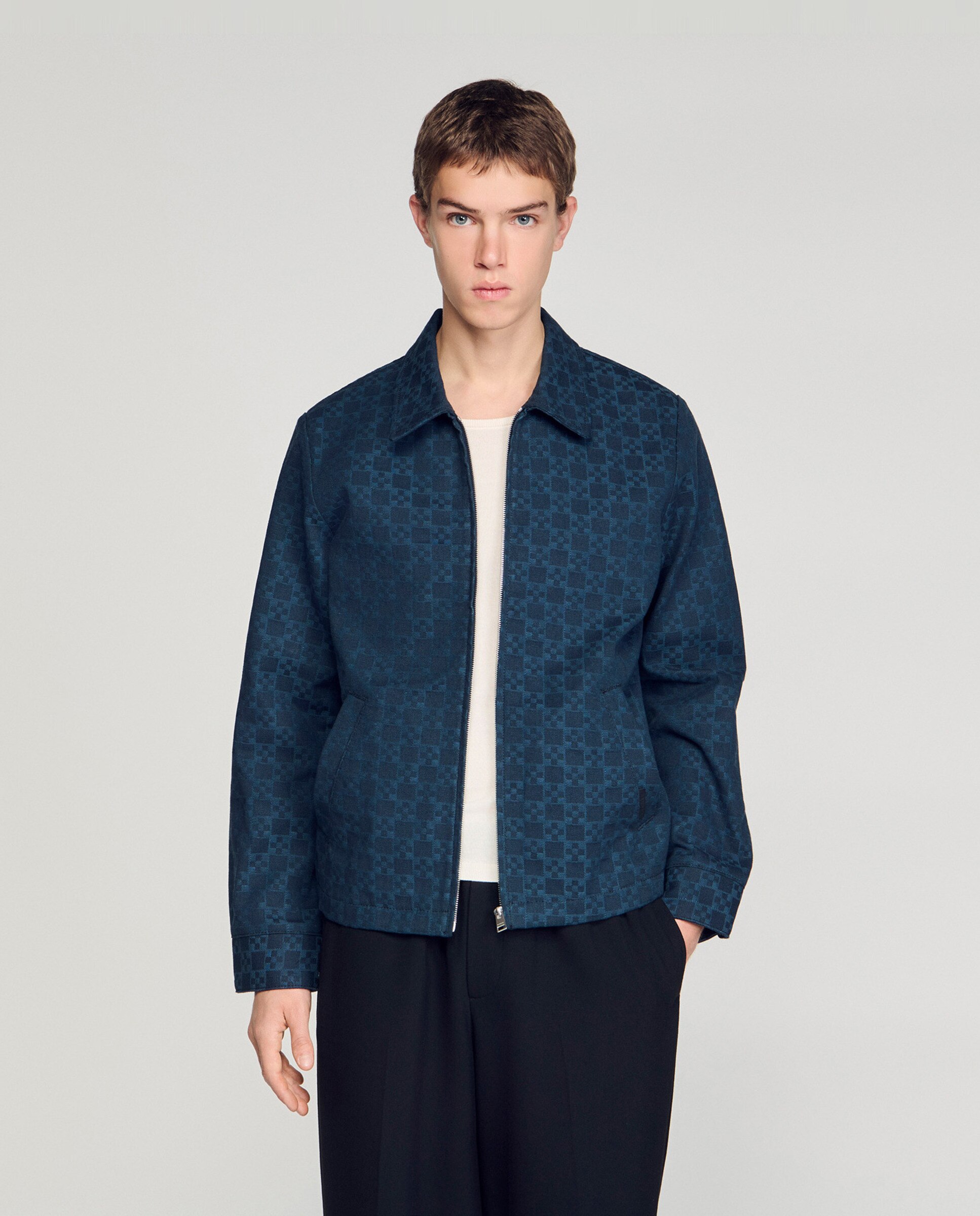 Imagen 0 de Cazadora vaquera de hombre corte entallado jacquard Azul marino
