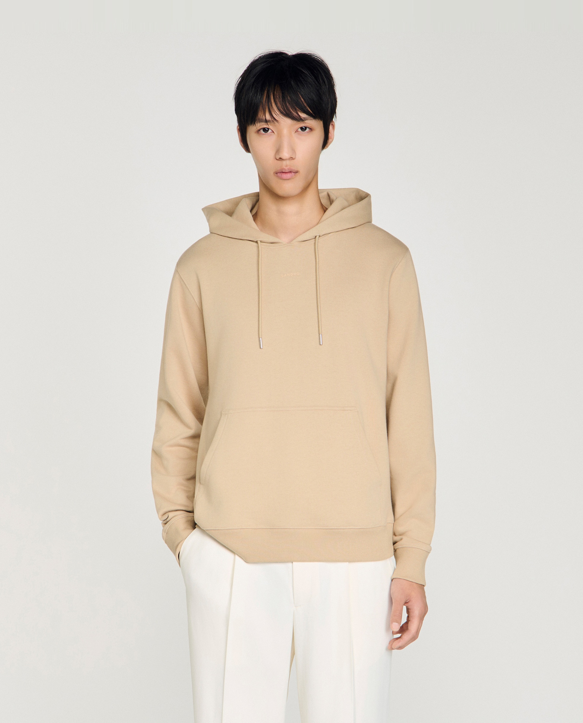 Sudadera con capucha de hombre, corte clásico, logotipo en relieve - Sandro - Beige Beige-1