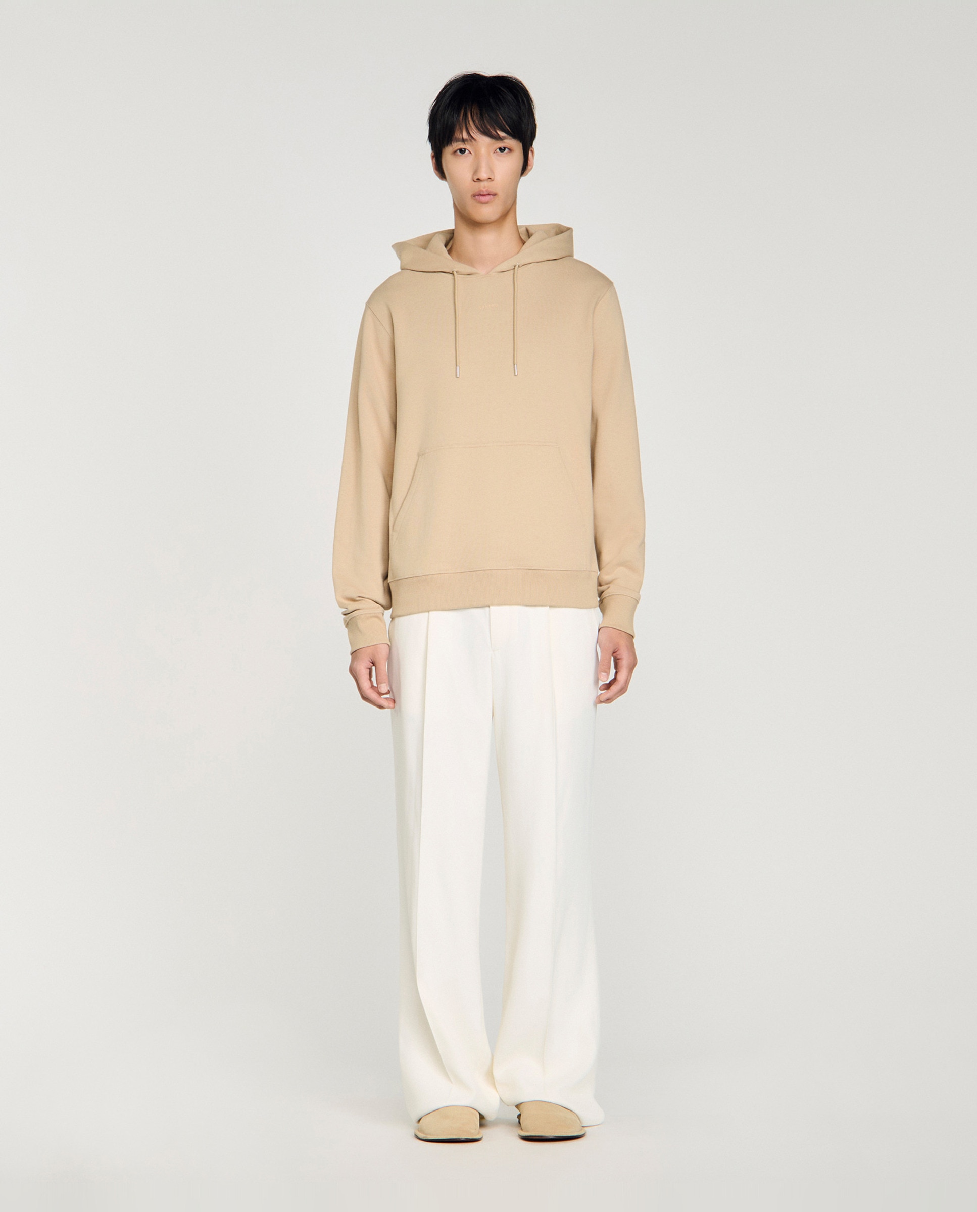 Sudadera con capucha de hombre, corte clásico, logotipo en relieve - Sandro - Beige Beige-3
