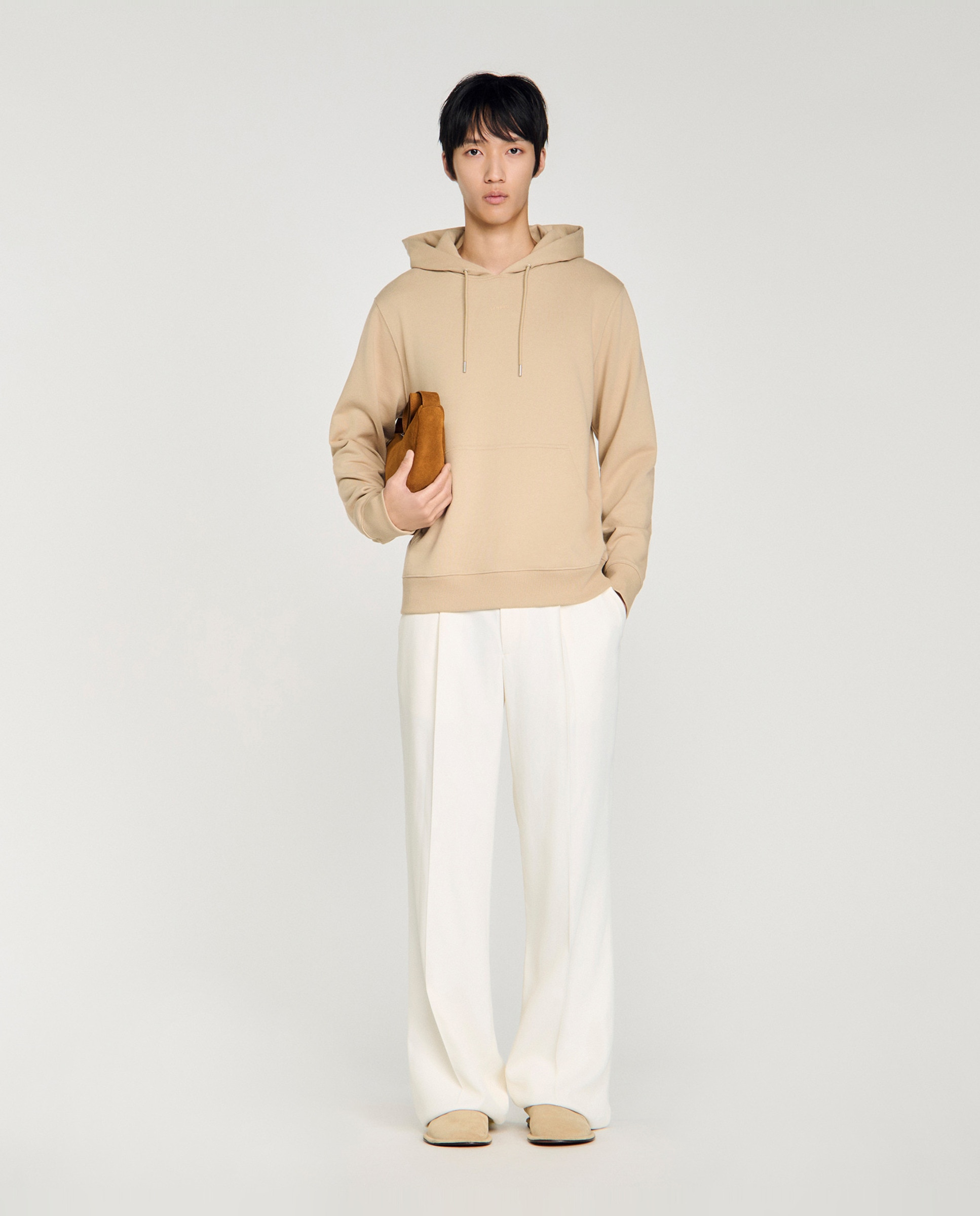 Sudadera con capucha de hombre, corte clásico, logotipo en relieve - Sandro - Beige Beige-4