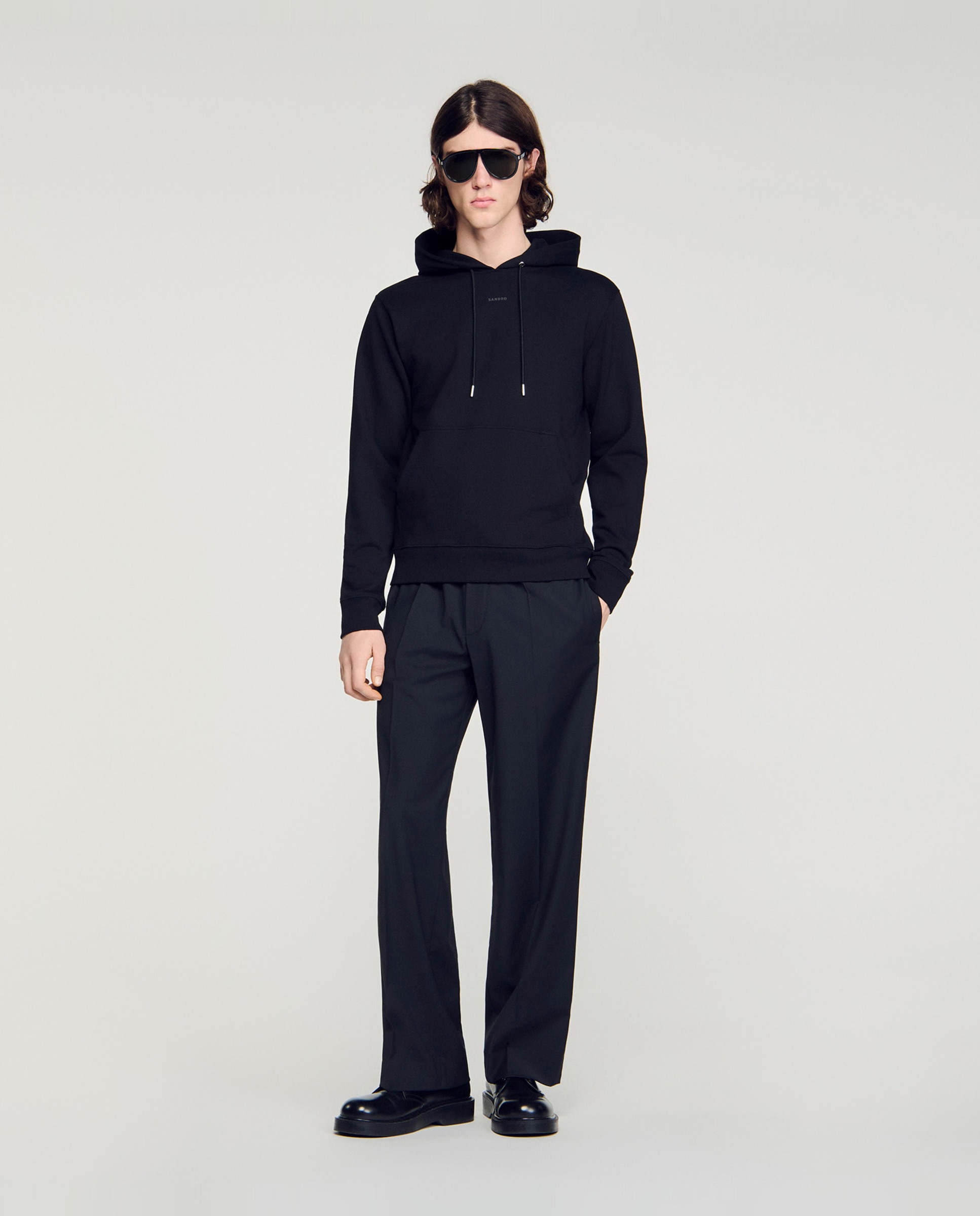 Sudadera con capucha de hombre, corte clásico, logotipo en relieve - Sandro - Negro Negro-4