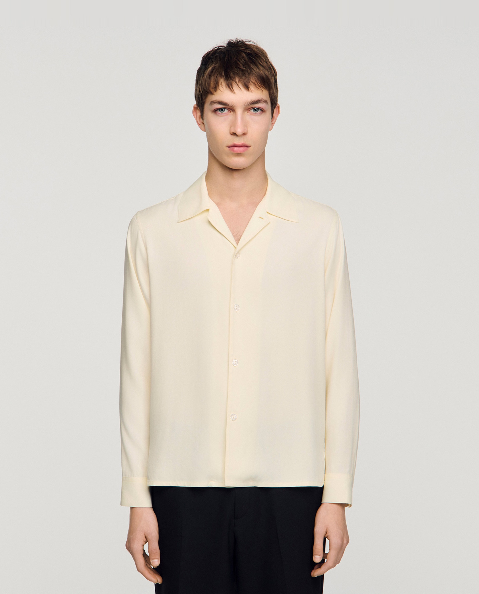 Camisa de hombre fluida cuello italiano manga larga - Sandro - Blanco Blanco-1