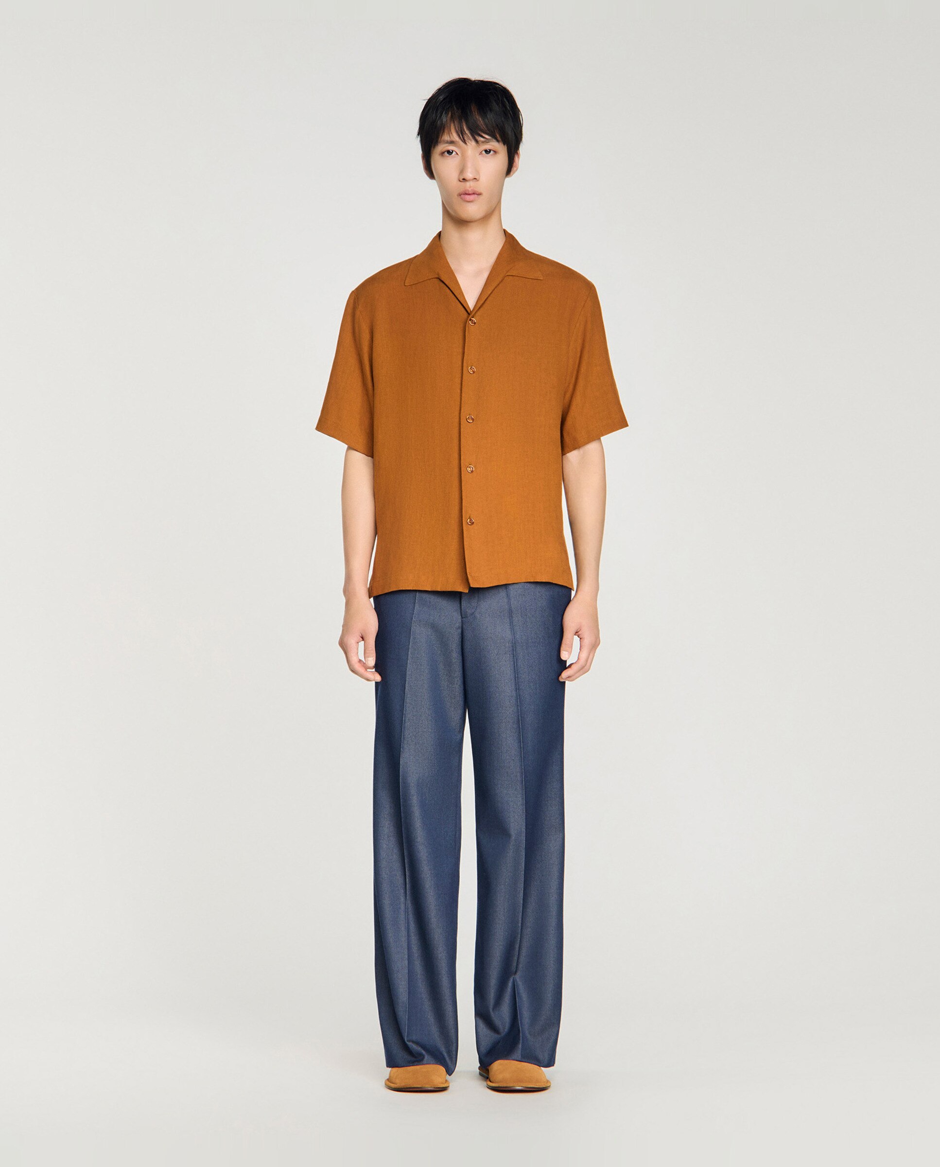 Camisa de lino de hombre corte recto lisa - Sandro - Marrón Marrón-3