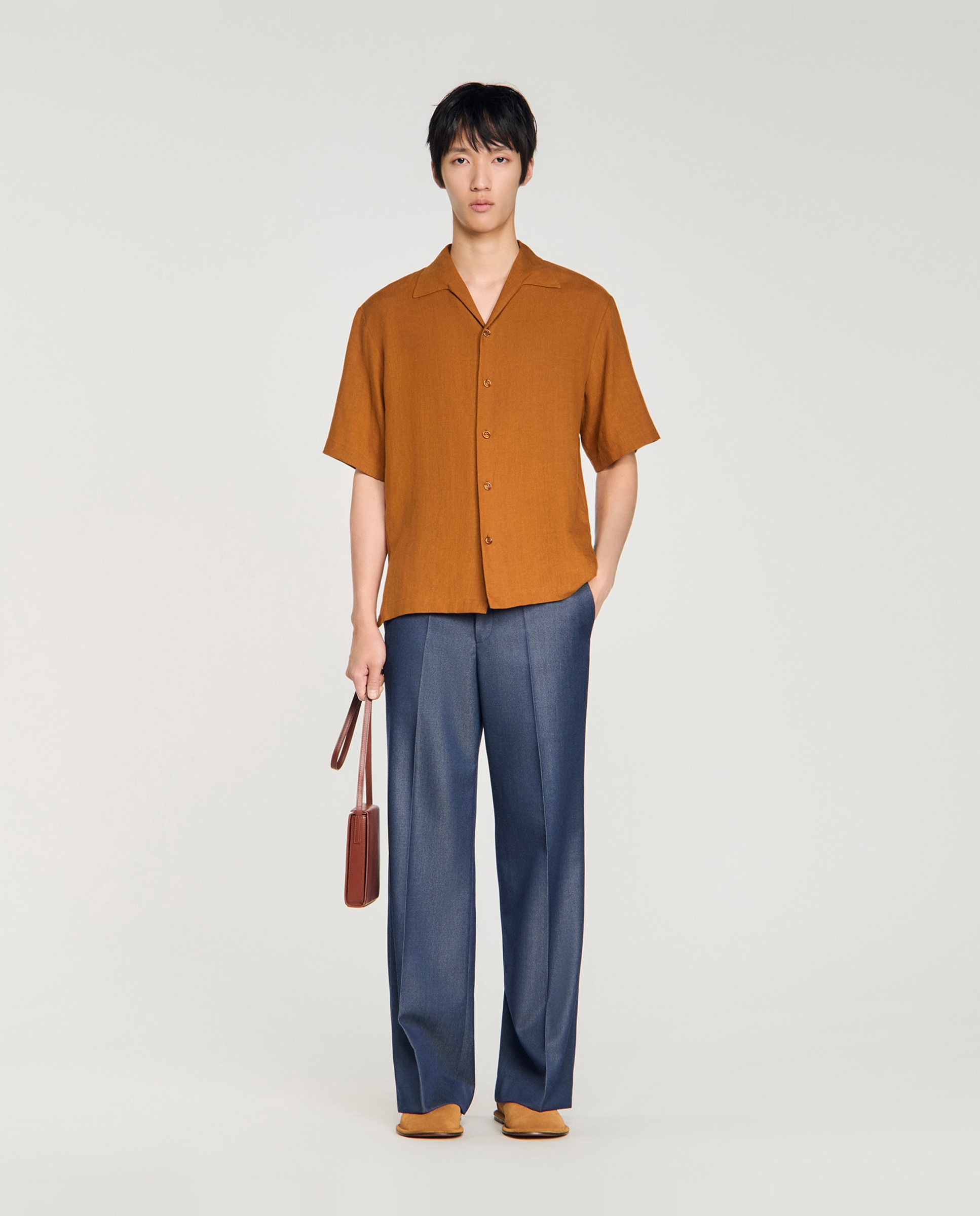 Camisa de lino de hombre corte recto lisa - Sandro - Marrón Marrón-4