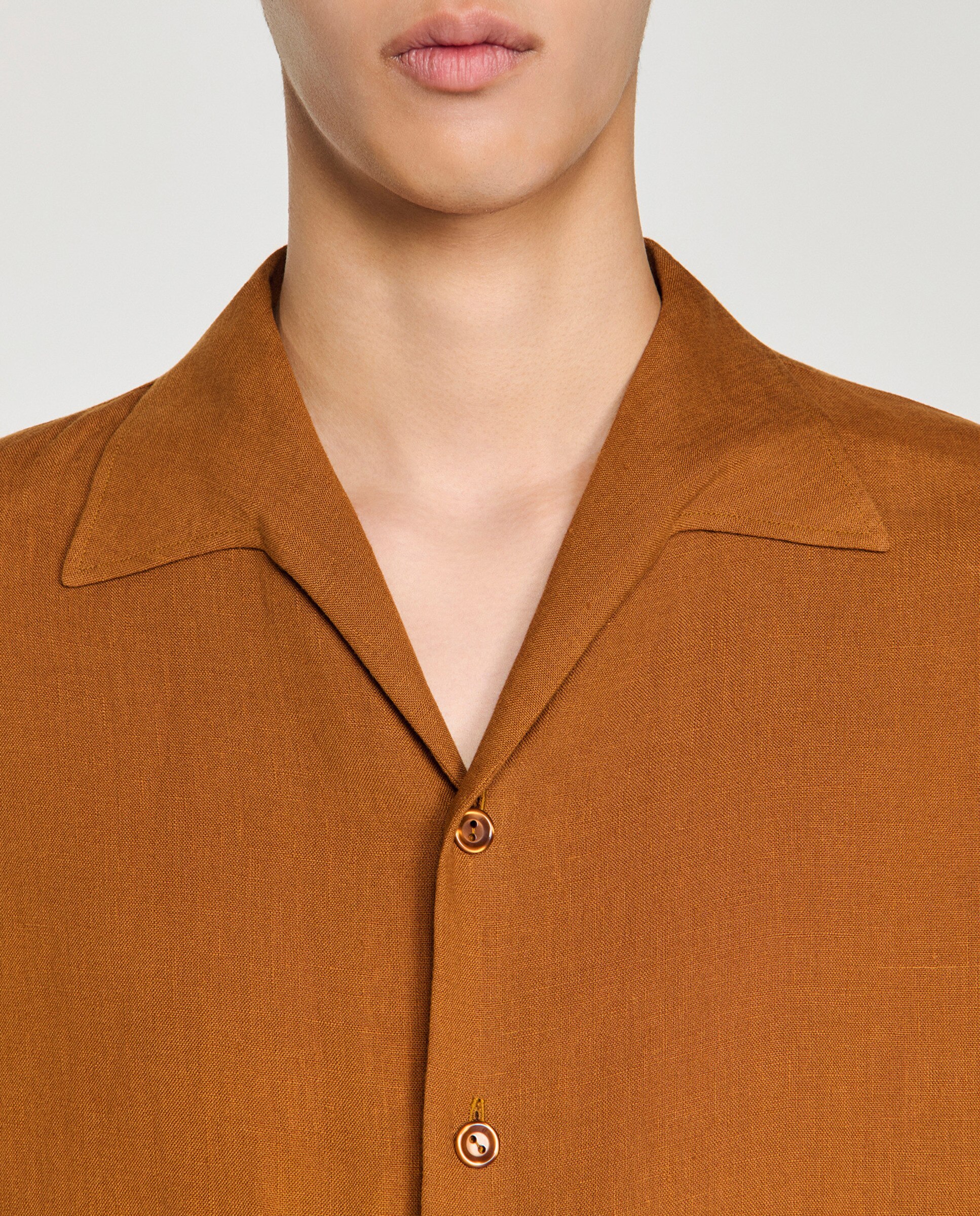 Camisa de lino de hombre corte recto lisa - Sandro - Marrón Marrón-5