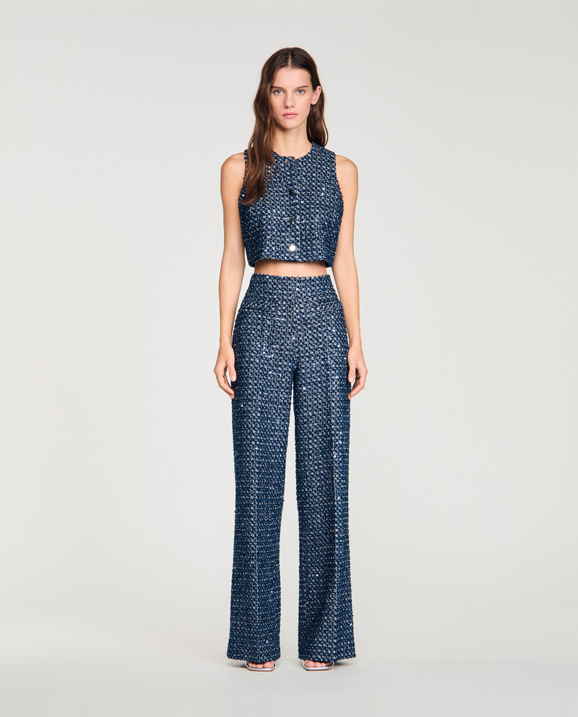 Pantalones rectos de mujer de talle alto - Sandro - Azul marino Azul marino-1