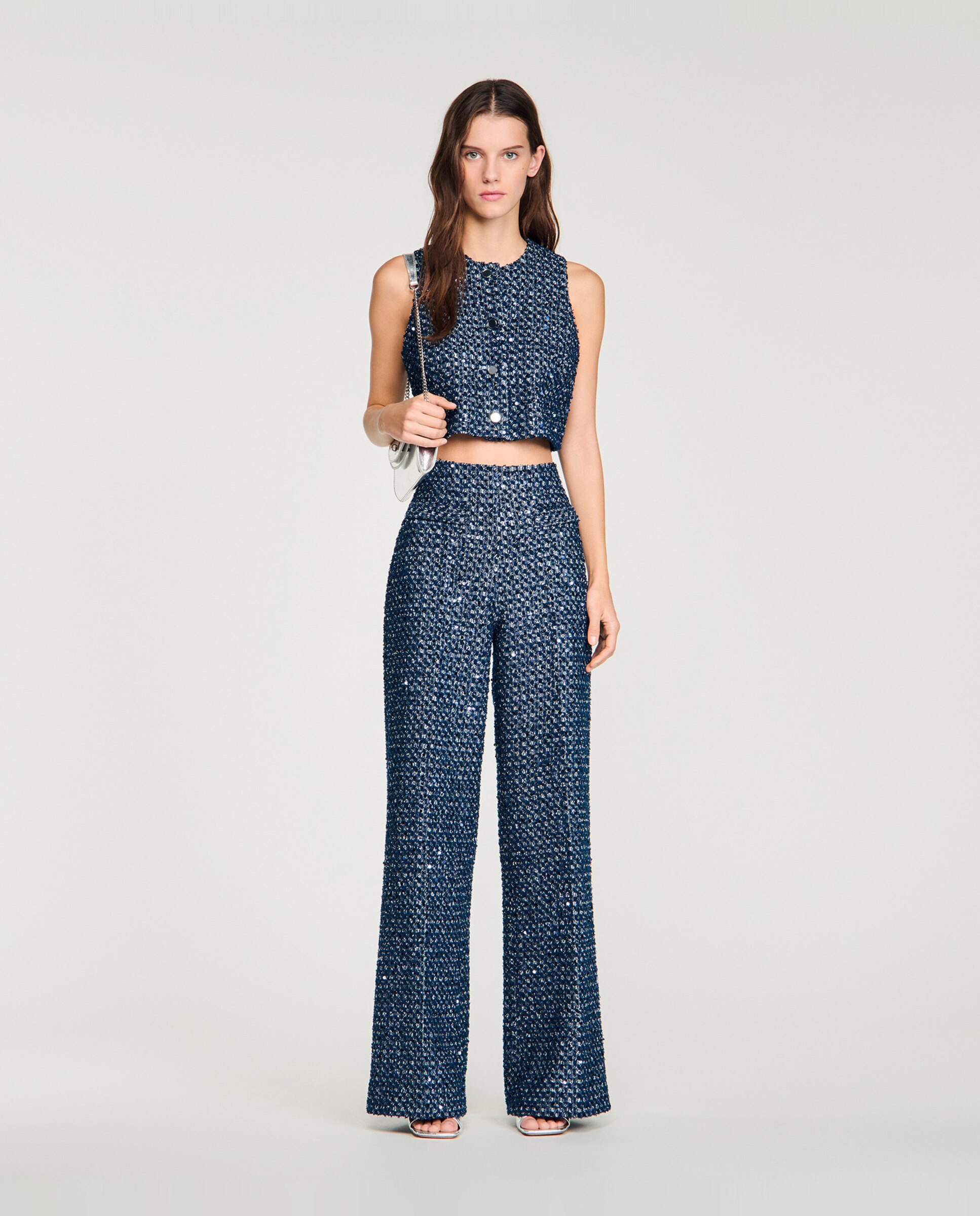 Pantalones rectos de mujer de talle alto - Sandro - Azul marino Azul marino-2
