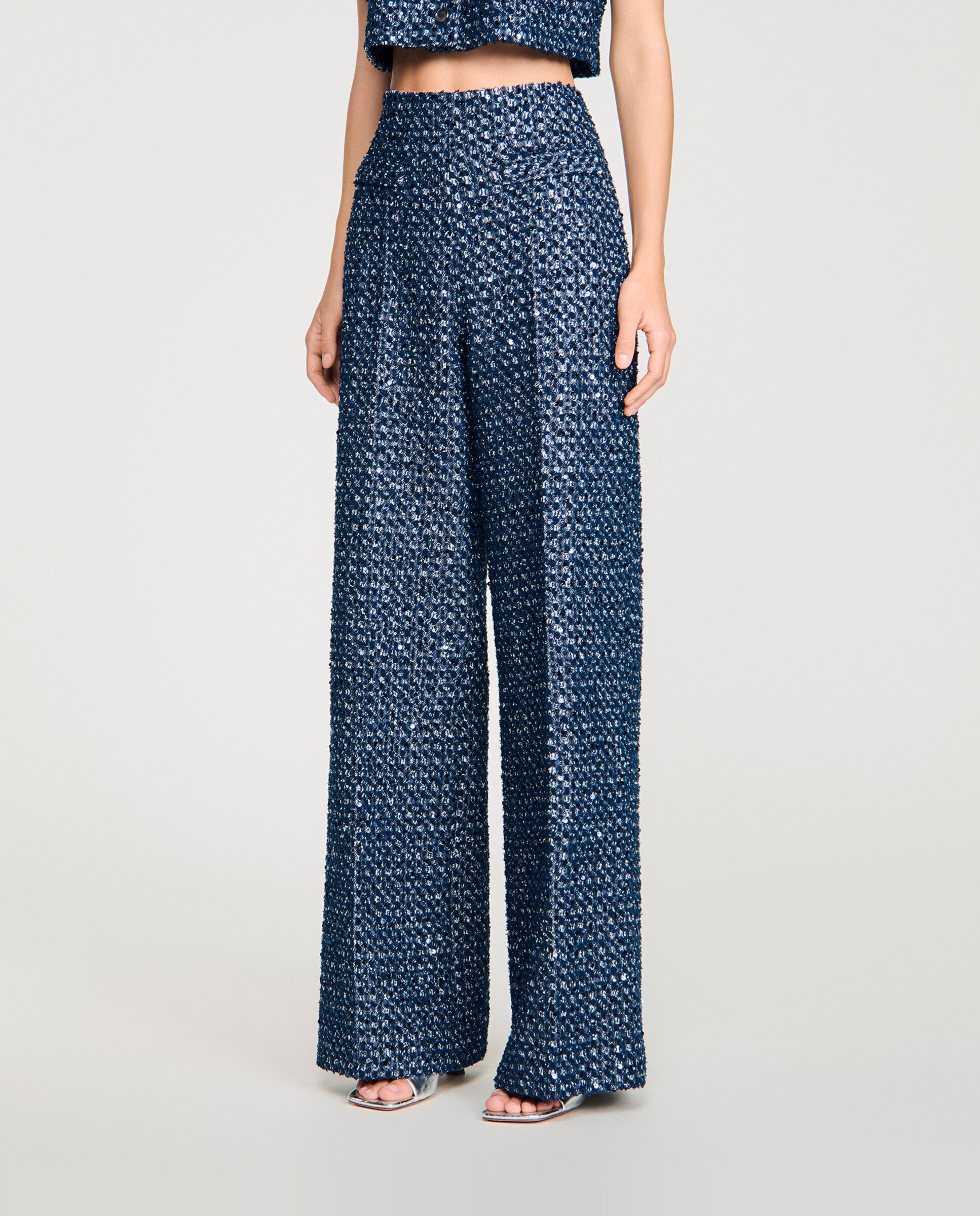 Pantalones rectos de mujer de talle alto - Sandro - Azul marino Azul marino-3