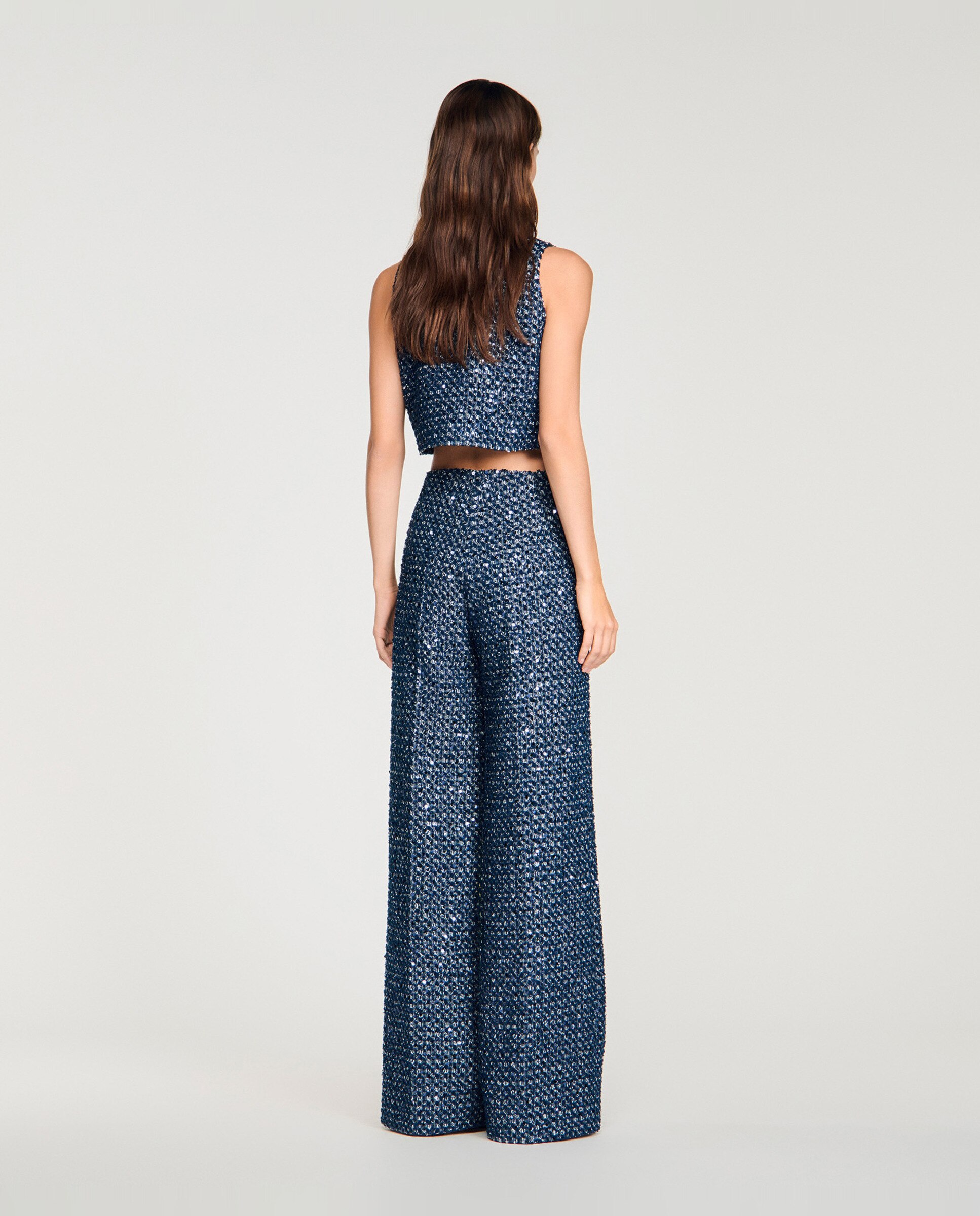 Pantalones rectos de mujer de talle alto - Sandro - Azul marino Azul marino-4
