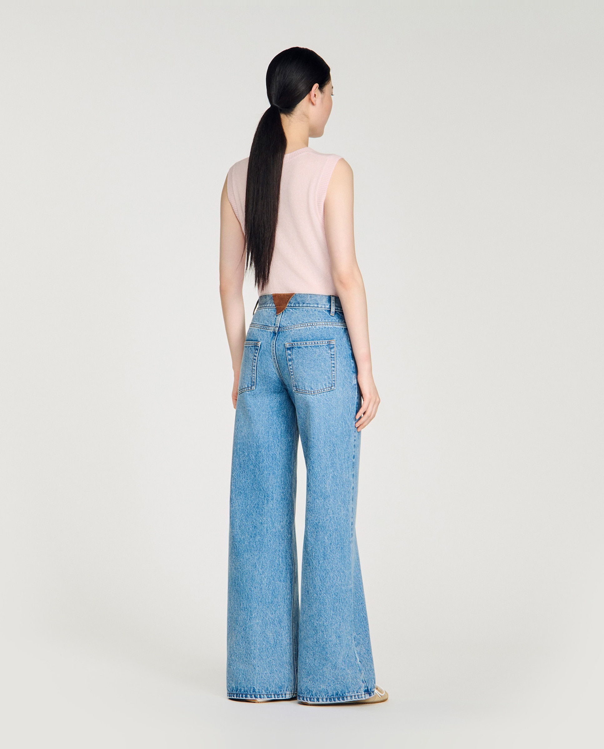 Vaquero de mujer ancho recto talle alto desteñido 100% algodón - Sandro - Azul Azul-3