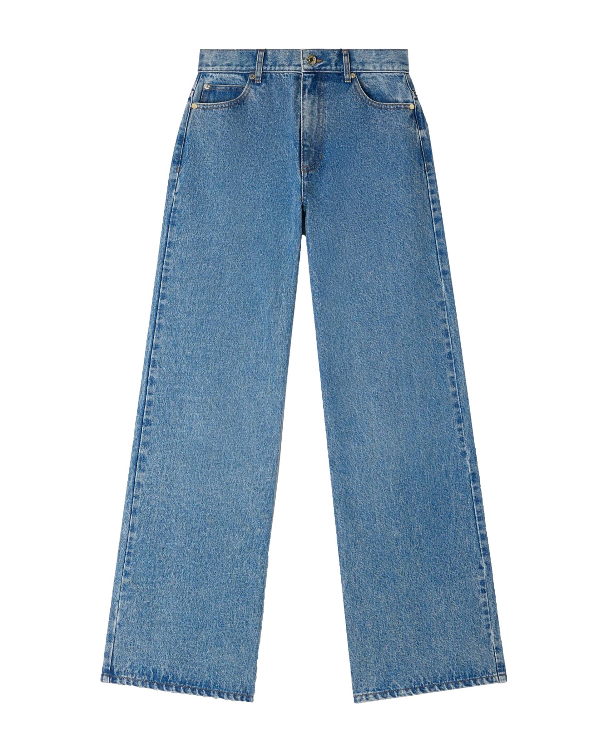 Vaquero de mujer ancho recto talle alto desteñido 100% algodón - Sandro - Azul Azul-6