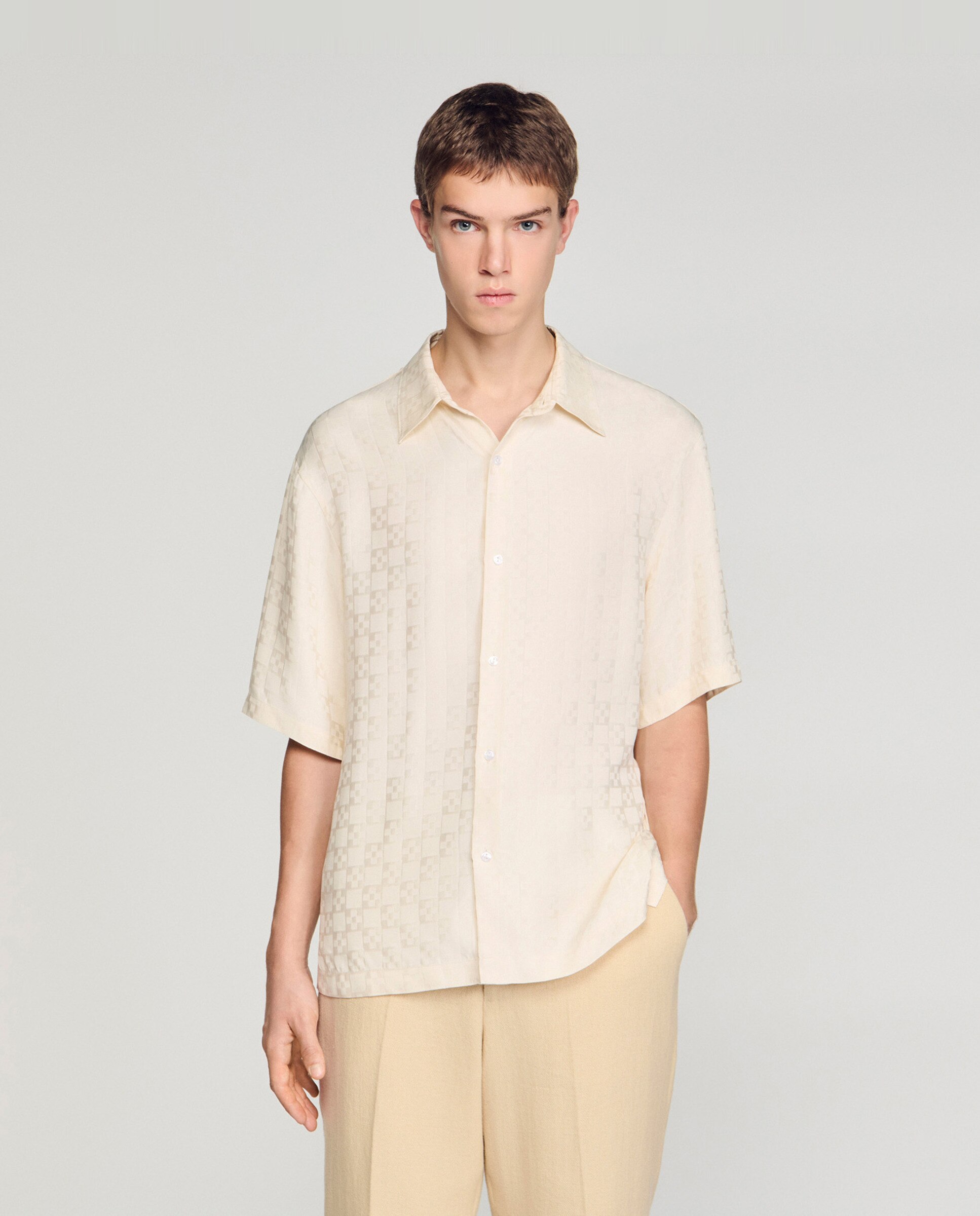 Camisa de hombre fluida jacquard de cuadros - Sandro - Blanco roto Blanco roto-1