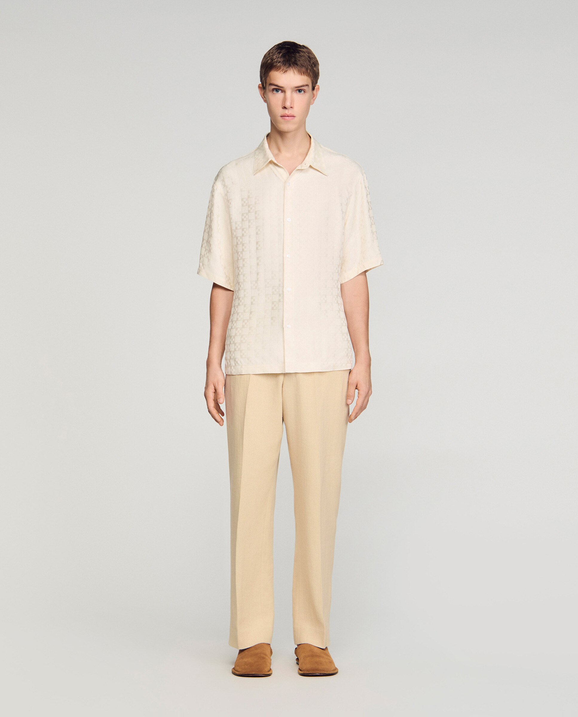 Camisa de hombre fluida jacquard de cuadros - Sandro - Blanco roto Blanco roto-3