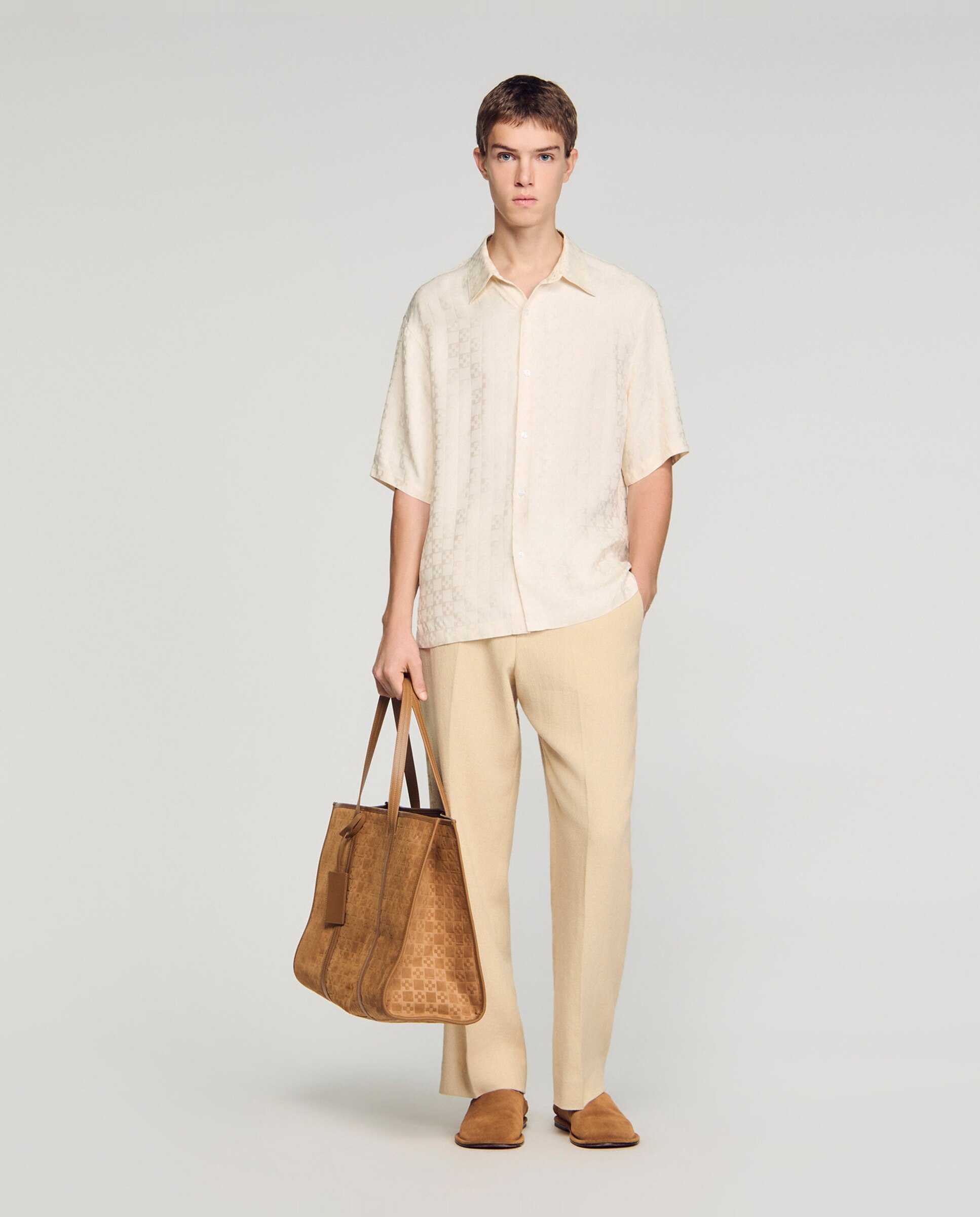 Camisa de hombre fluida jacquard de cuadros - Sandro - Blanco roto Blanco roto-4