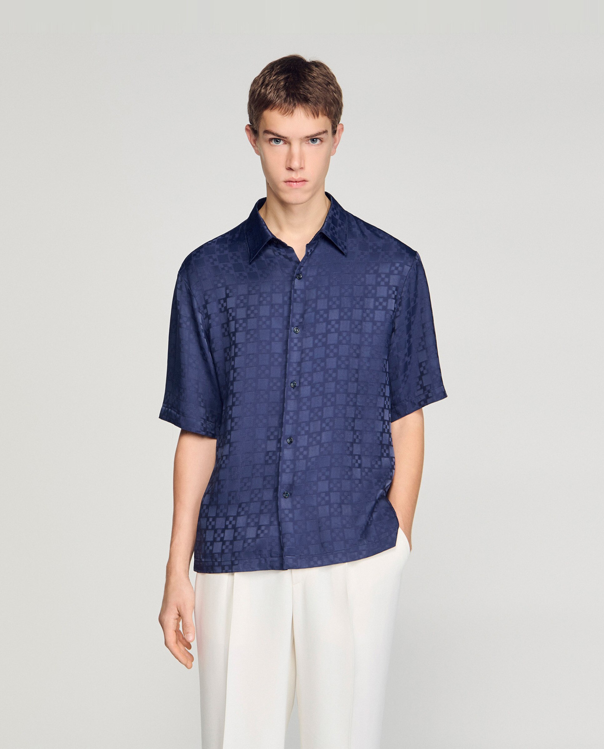 Camisa de hombre fluida jacquard de cuadros - Sandro - Azul marino Azul marino-1