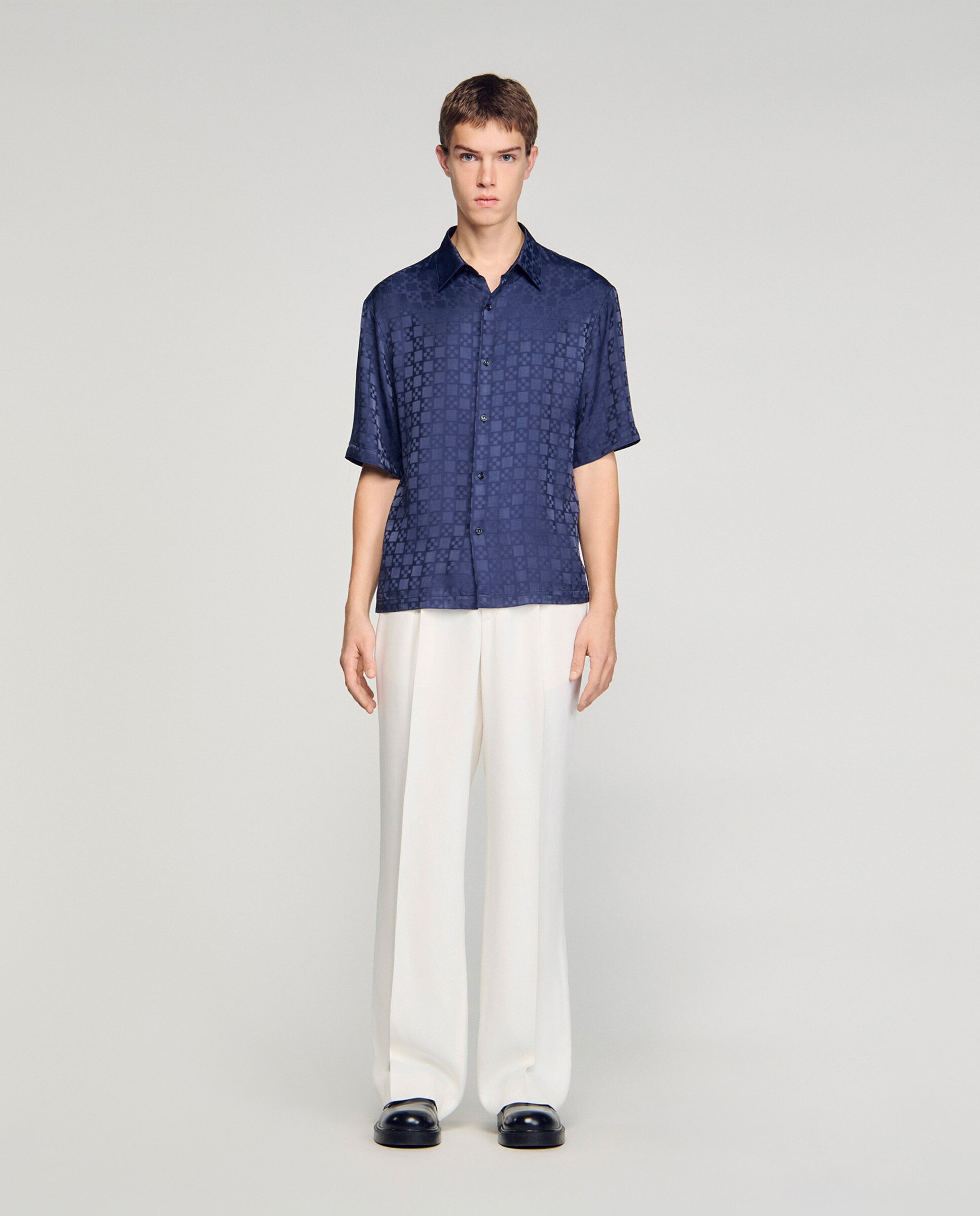 Camisa de hombre fluida jacquard de cuadros - Sandro - Azul marino Azul marino-3