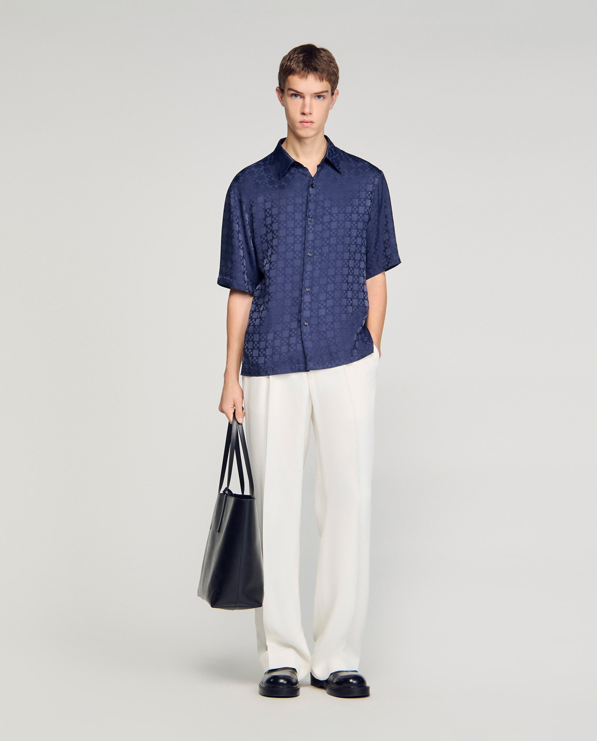 Camisa de hombre fluida jacquard de cuadros - Sandro - Azul marino Azul marino-4