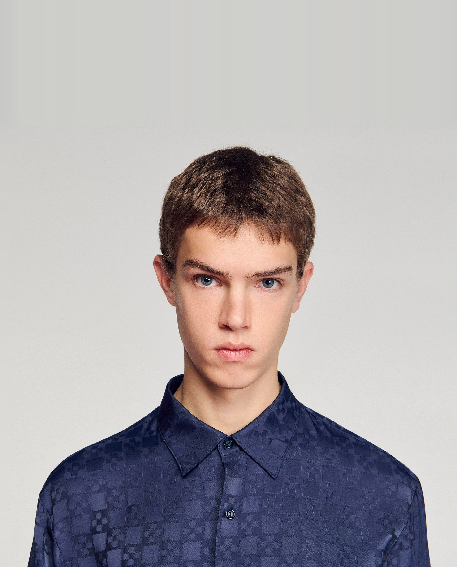 Camisa de hombre fluida jacquard de cuadros - Sandro - Azul marino Azul marino-5