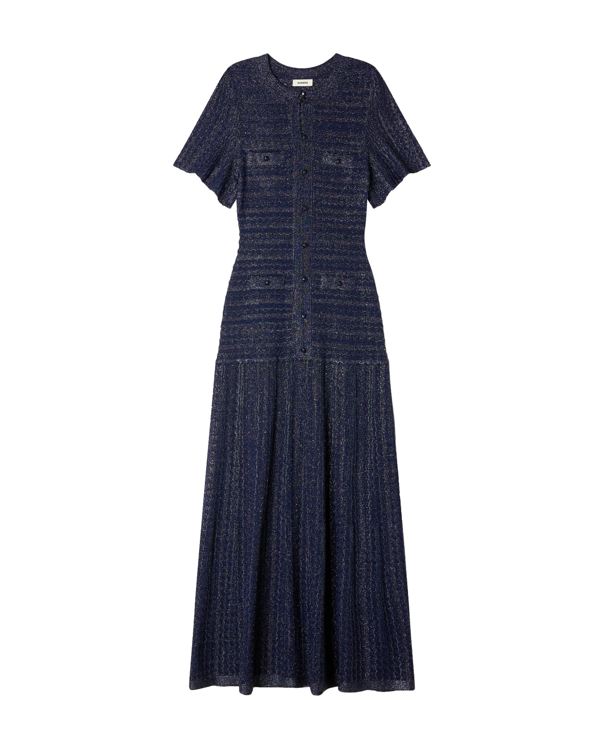 Vestido largo de punto texturizado con strass - Sandro - Azul marino Azul marino-5