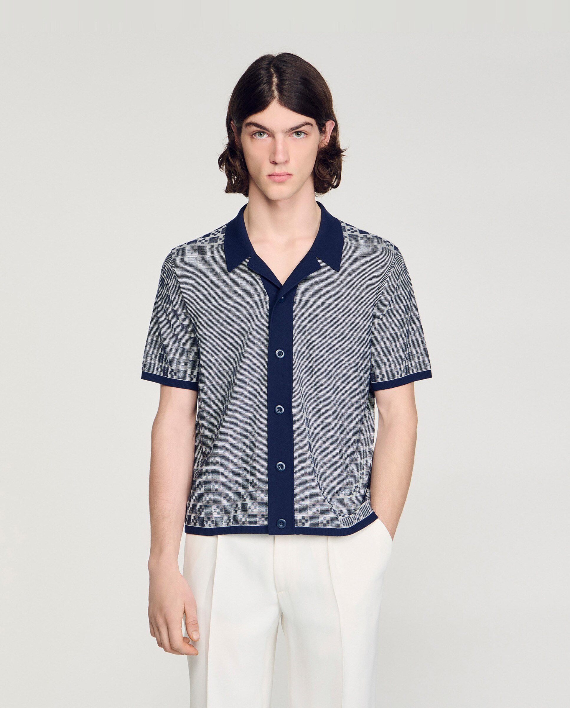 Imagen 0 de Polo de manga corta de hombre de punto jacquard Square Cross Azul marino / Rosa