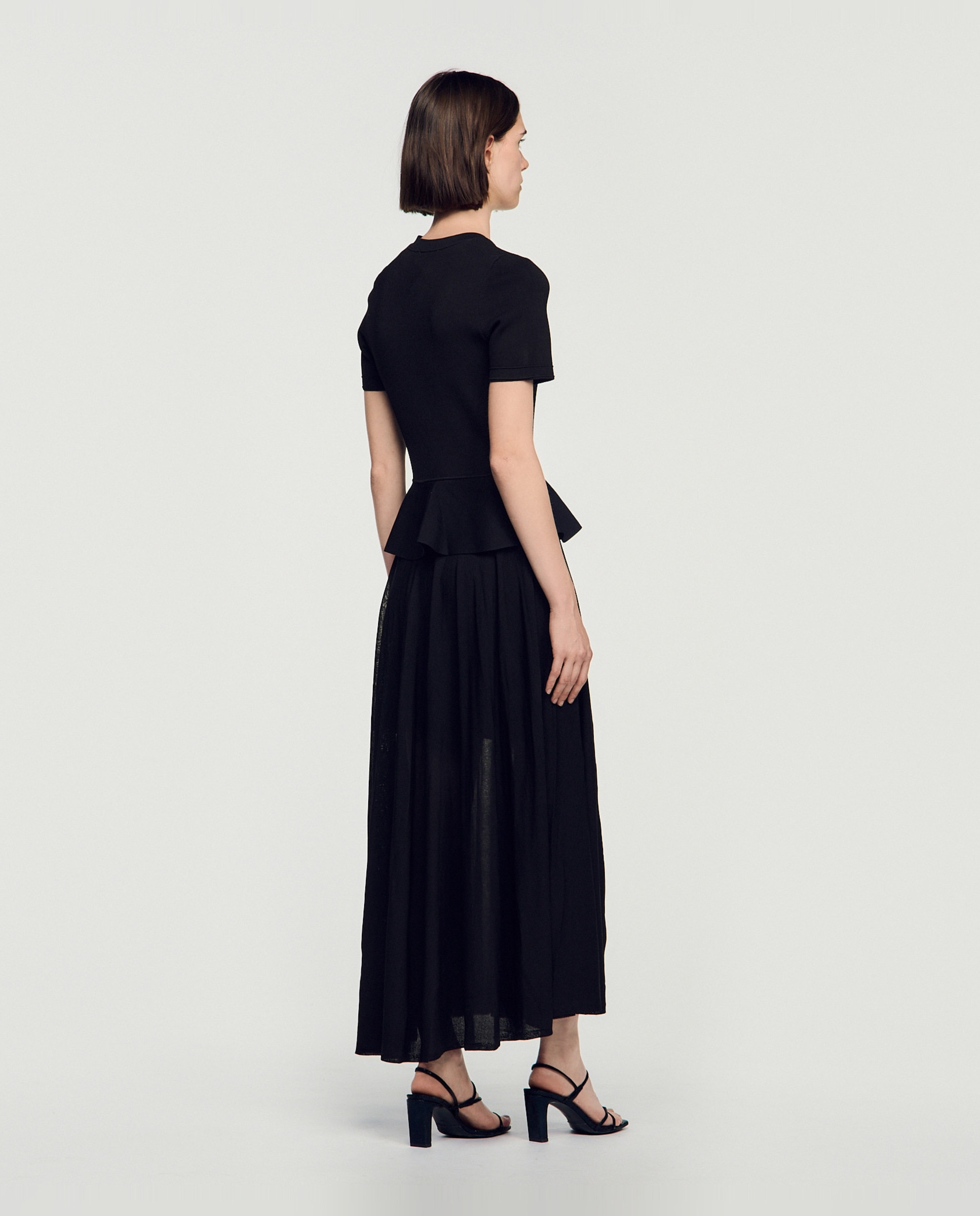 Vestido largo 2 en 1 de punto con peplum - Sandro - Negro Negro-2