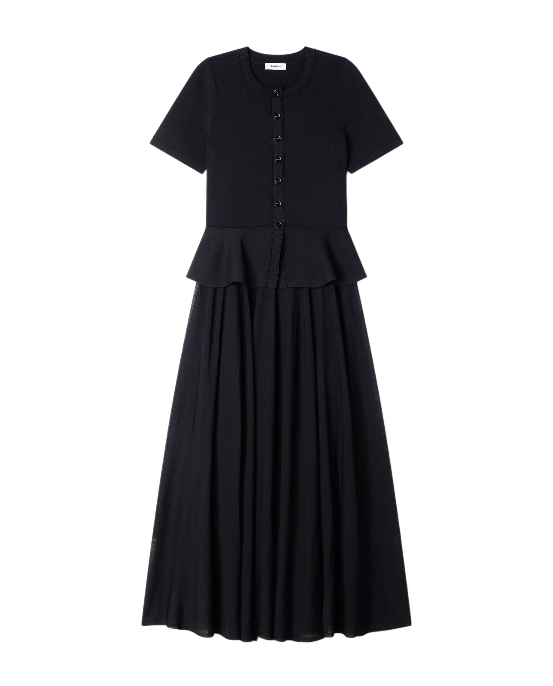 Vestido largo 2 en 1 de punto con peplum - Sandro - Negro Negro-6