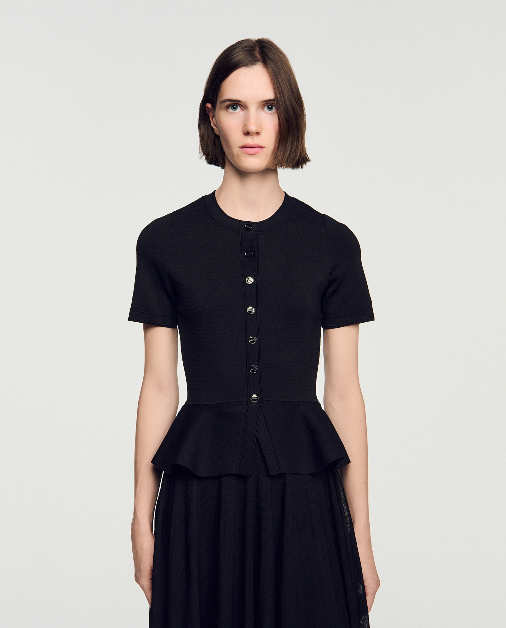 Vestido largo 2 en 1 de punto con peplum - Sandro - Negro Negro-5
