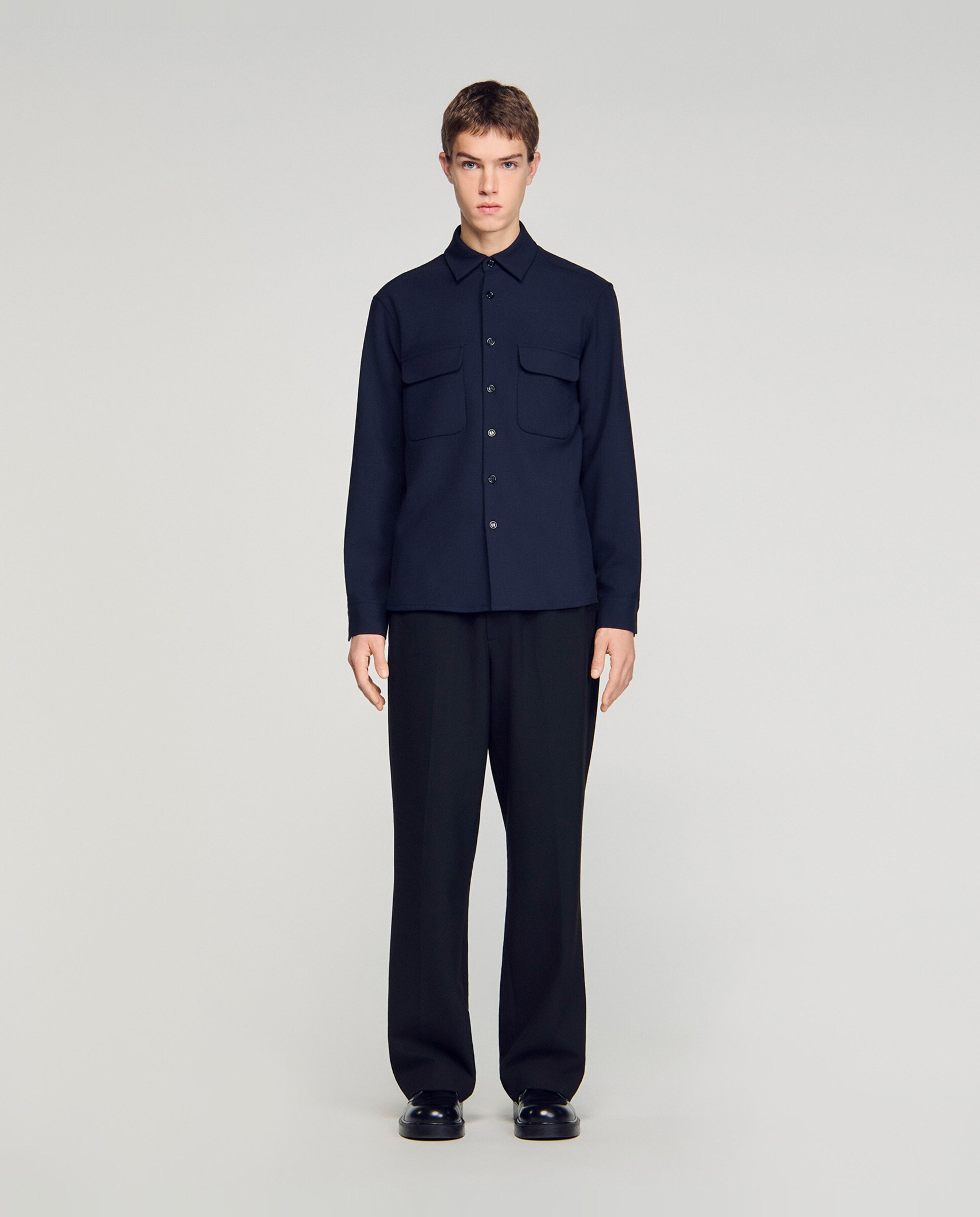 Sobrecamisa de hombre con bolsillos de parche y manga larga - Sandro - Azul marino Azul marino-3