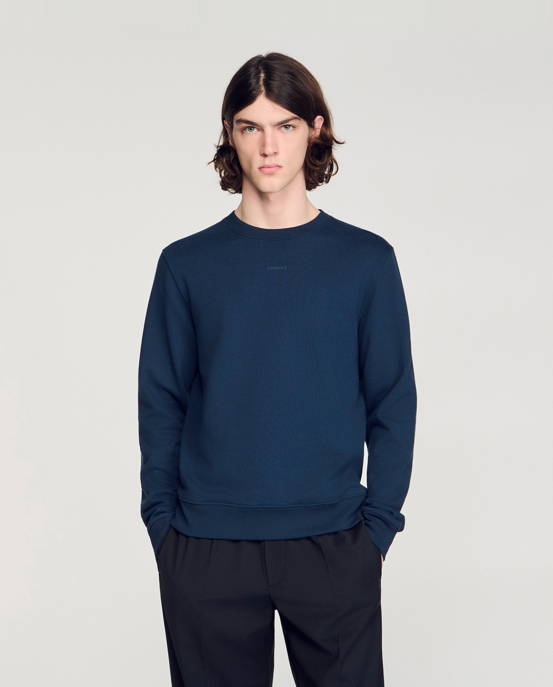 Sudadera de hombre clásico cuello redondo con logotipo en relieve - Sandro - Azul marino Azul marino-1