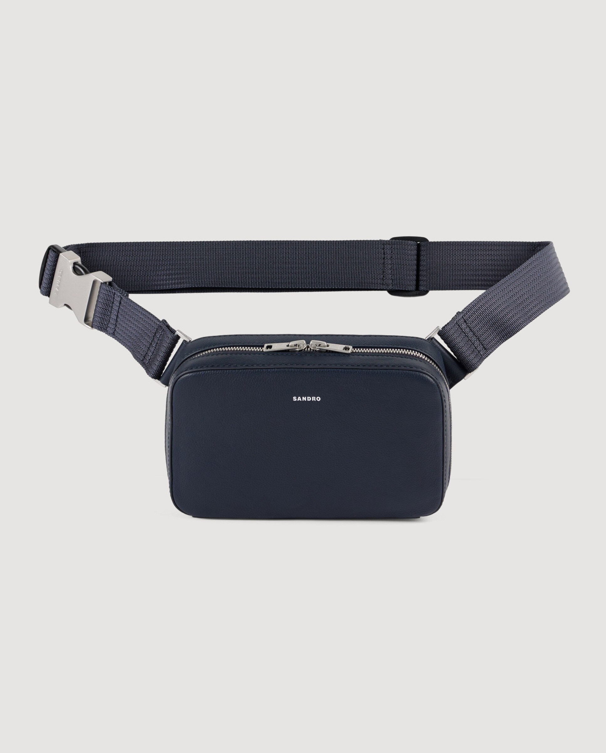 Imagen 0 de Bandolera para hombre pequeña en piel granulada con cremallera Azul marino