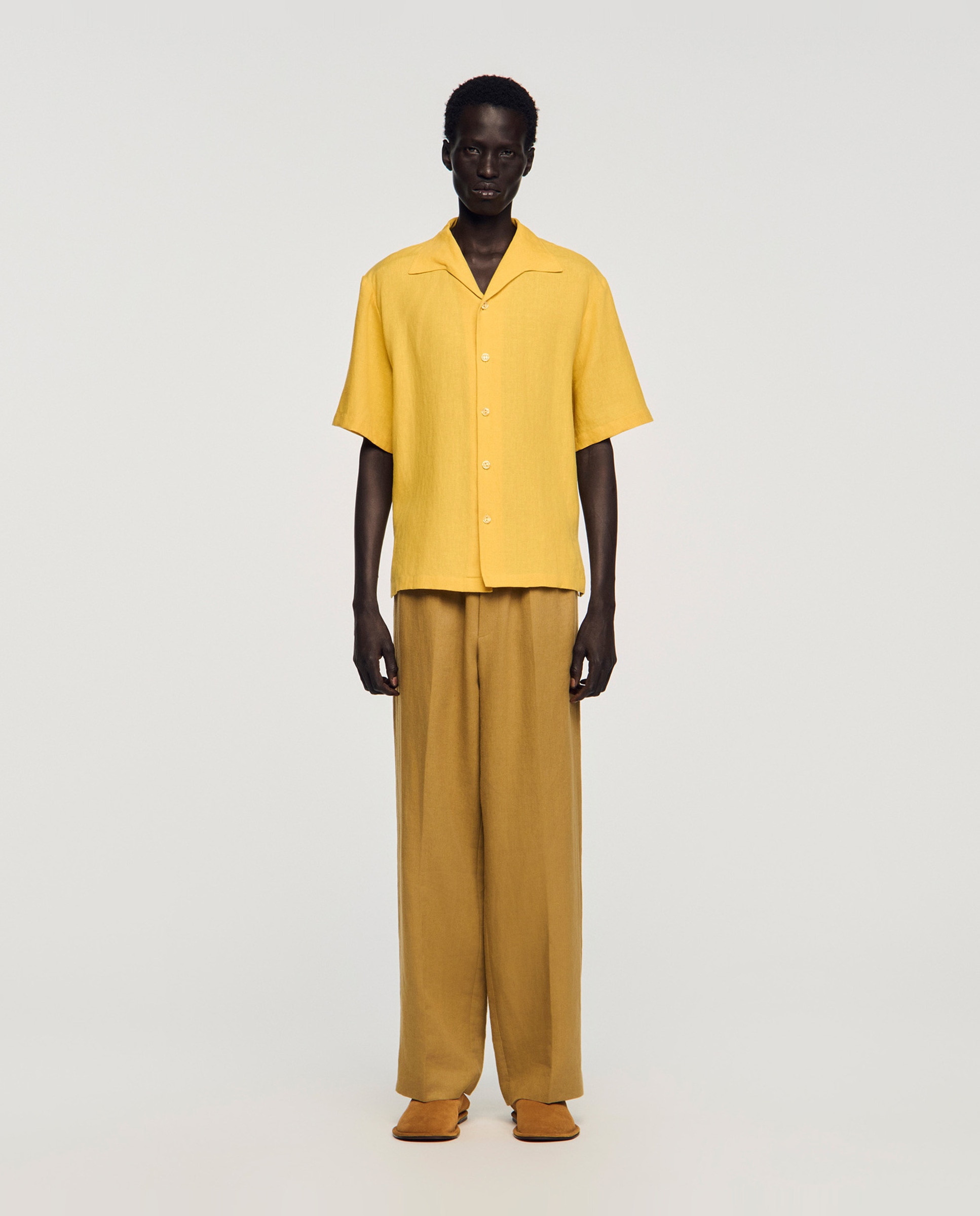 Camisa de lino de hombre corte recto lisa - Sandro - Amarillo Amarillo-3