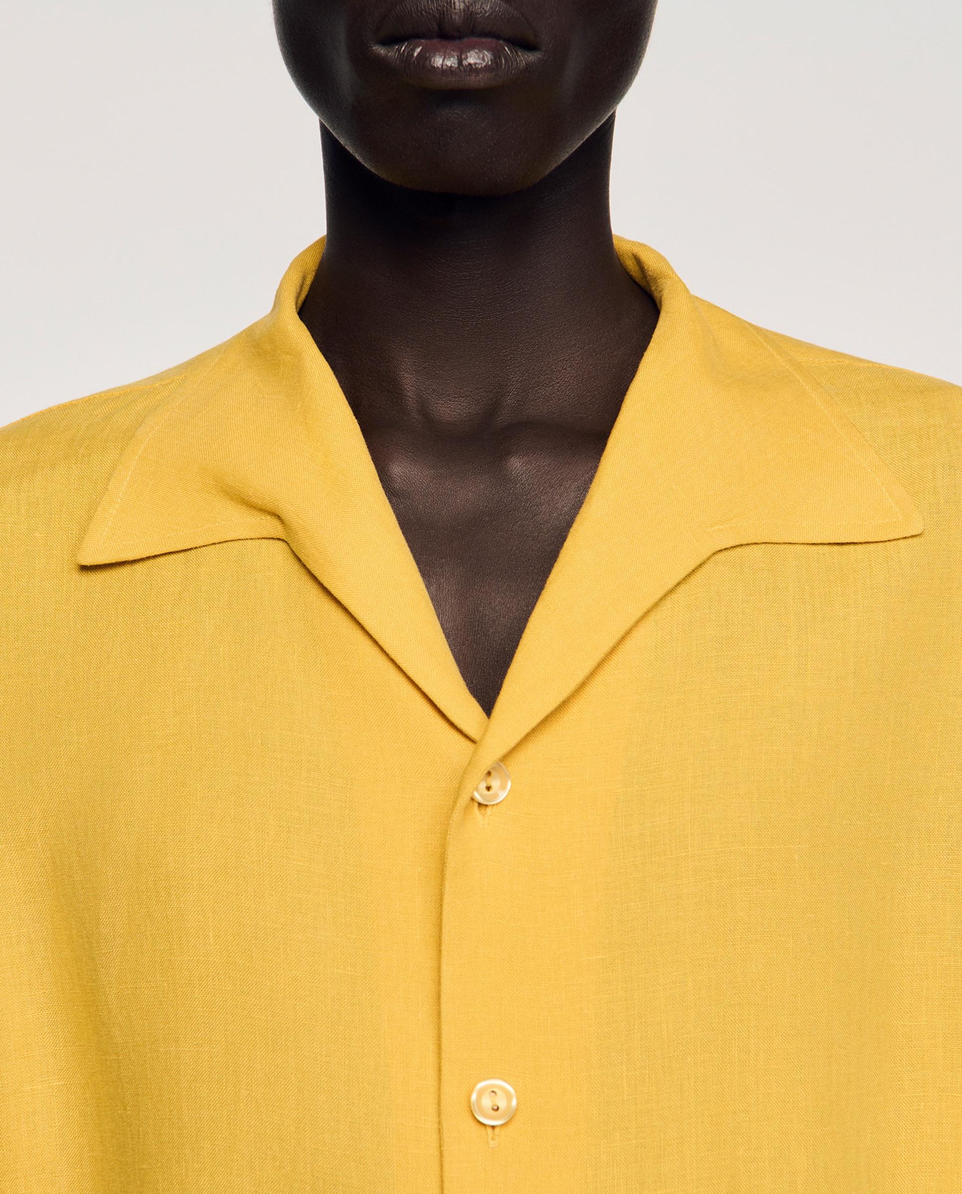 Camisa de lino de hombre corte recto lisa - Sandro - Amarillo Amarillo-4
