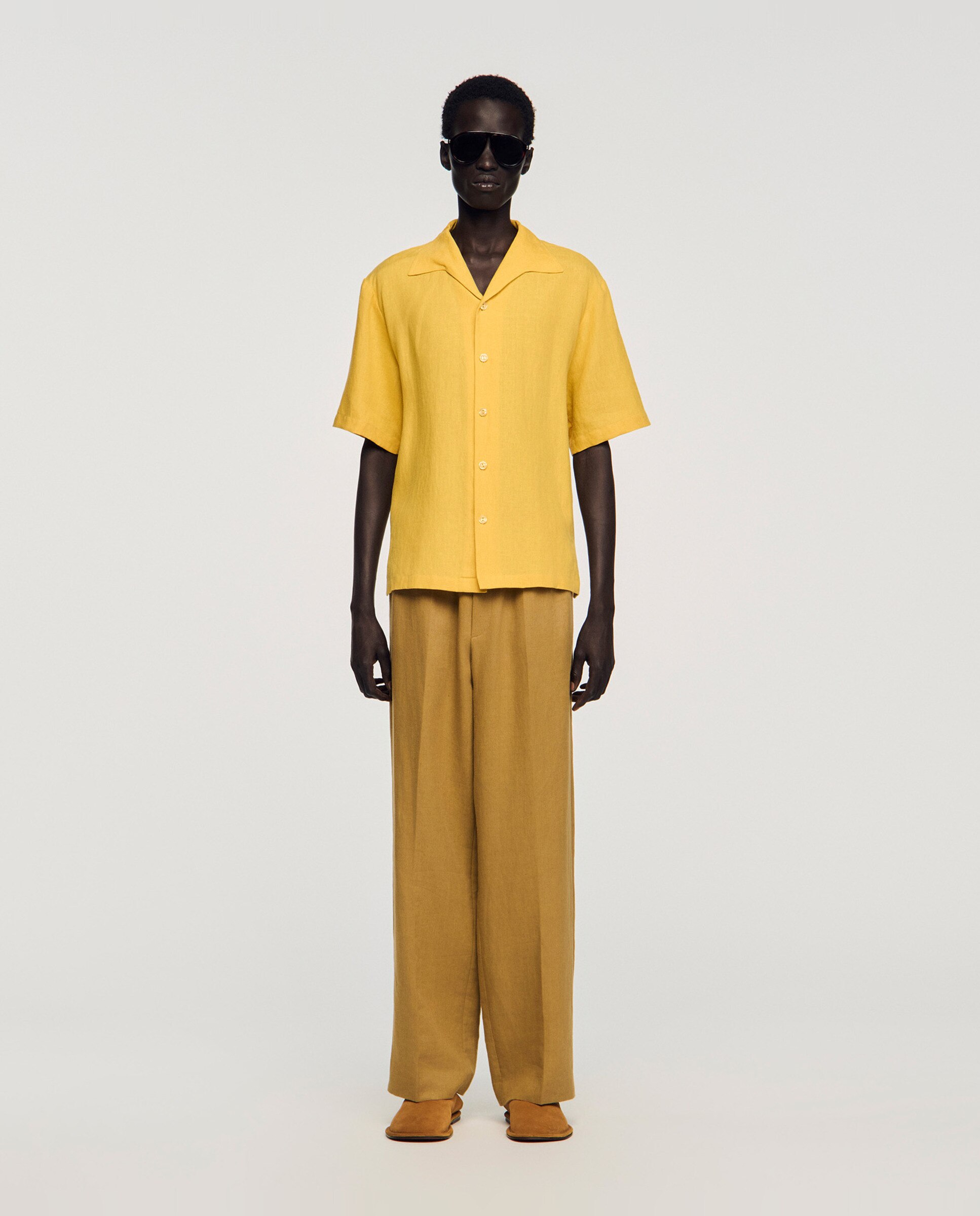 Camisa de lino de hombre corte recto lisa - Sandro - Amarillo Amarillo-5