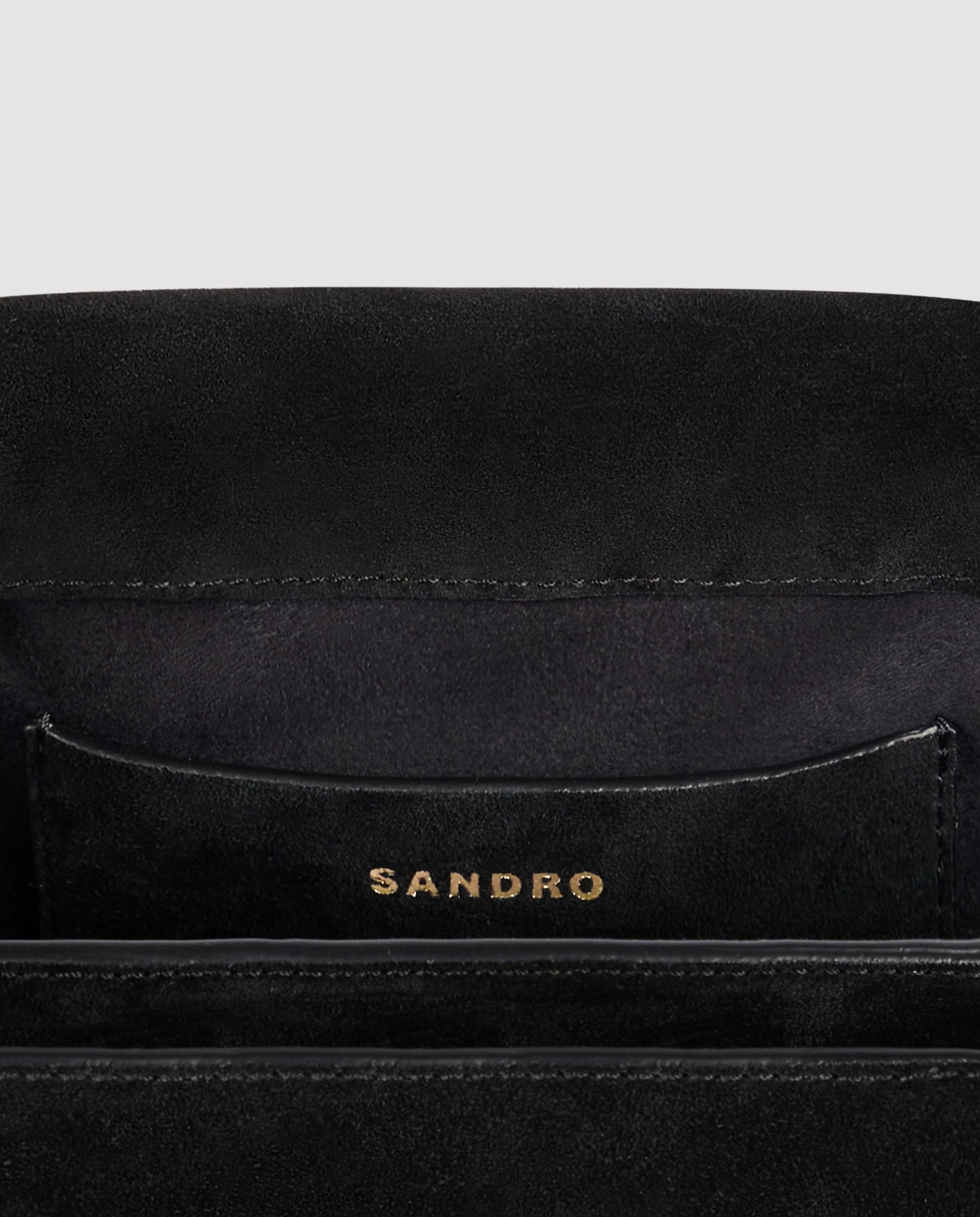 Bolso bandolera de ante con doble solapa y cierre giratorio - Sandro - Negro Negro-3