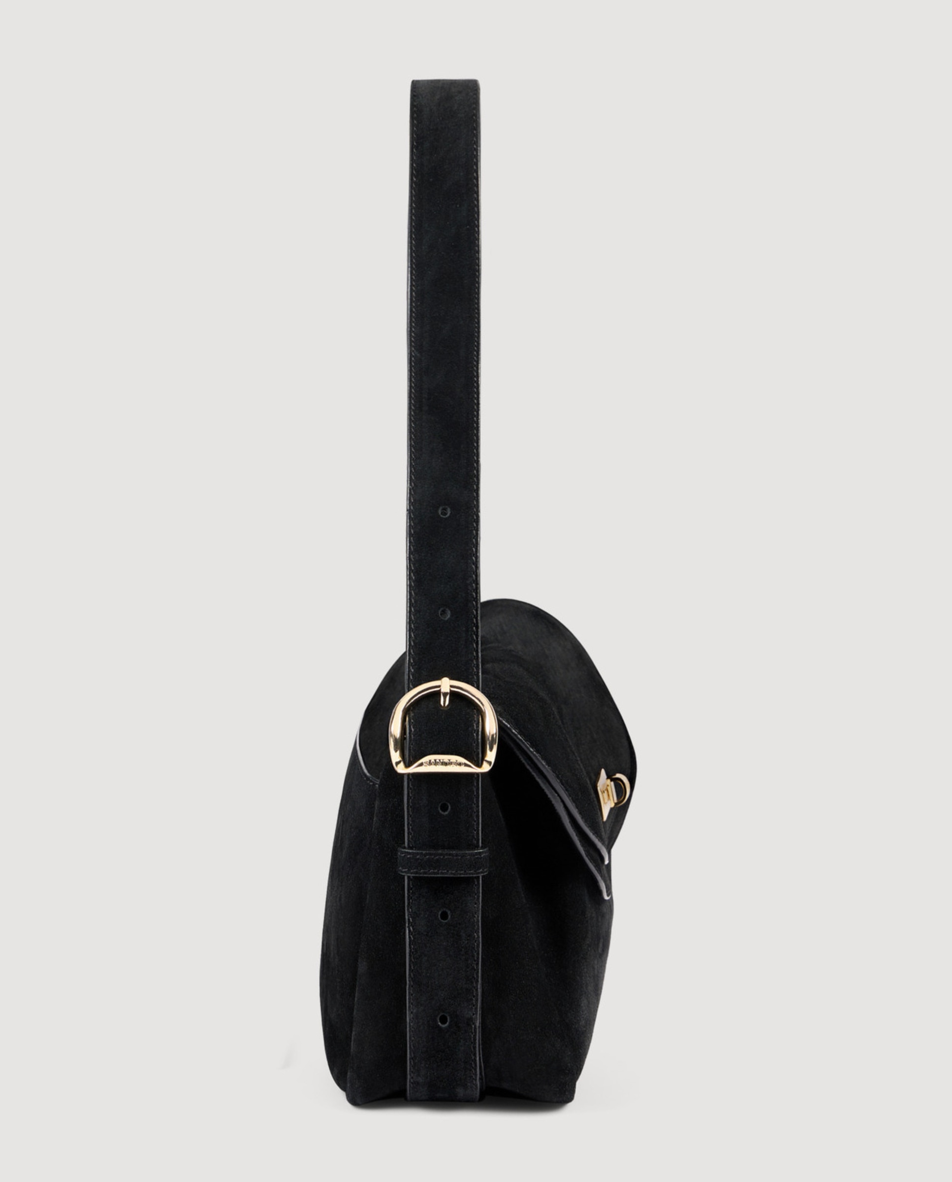 Bolso bandolera de ante con doble solapa y cierre giratorio - Sandro - Negro Negro-5