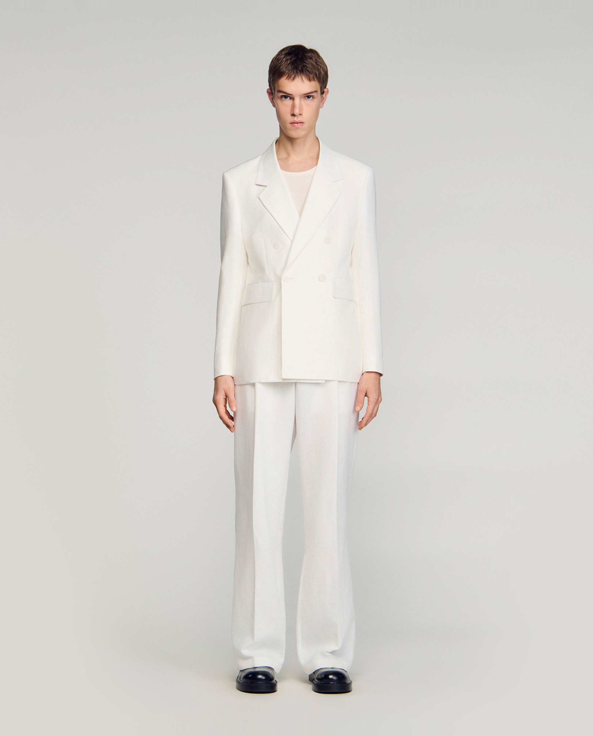 Americana de hombre cruzada en lino - Sandro - Blanco Blanco-3