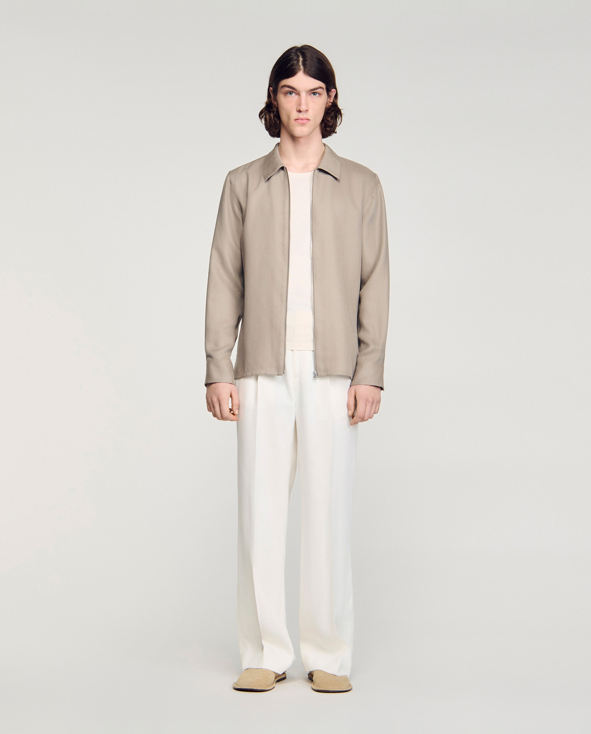 Camisa fluida de hombre corte clásico con cuello pajarita y cierre de cremallera - Sandro - Crudo Crudo-3