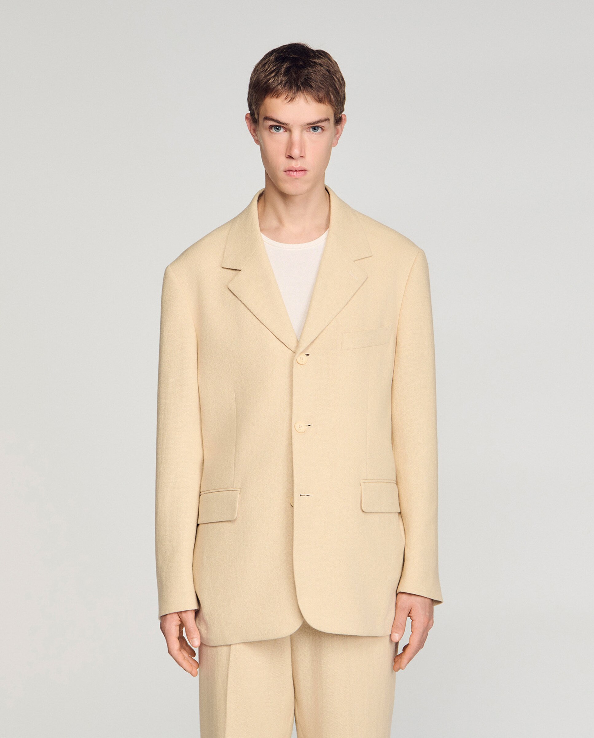 Imagen 0 de Chaqueta de traje de hombre oversize de mezcla de lino Beige