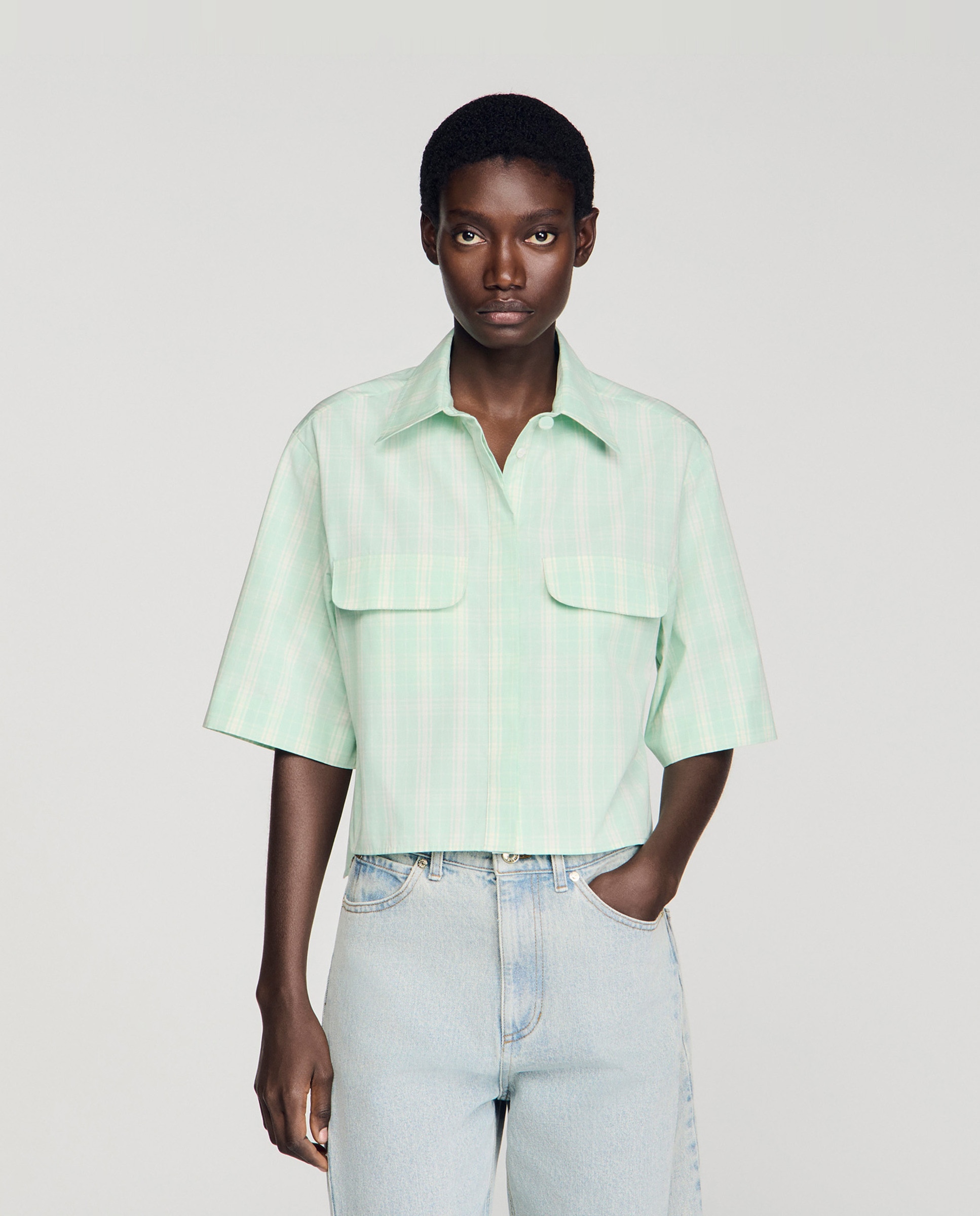 Sandro - Camisa de mujer de cuadros, manga corta.